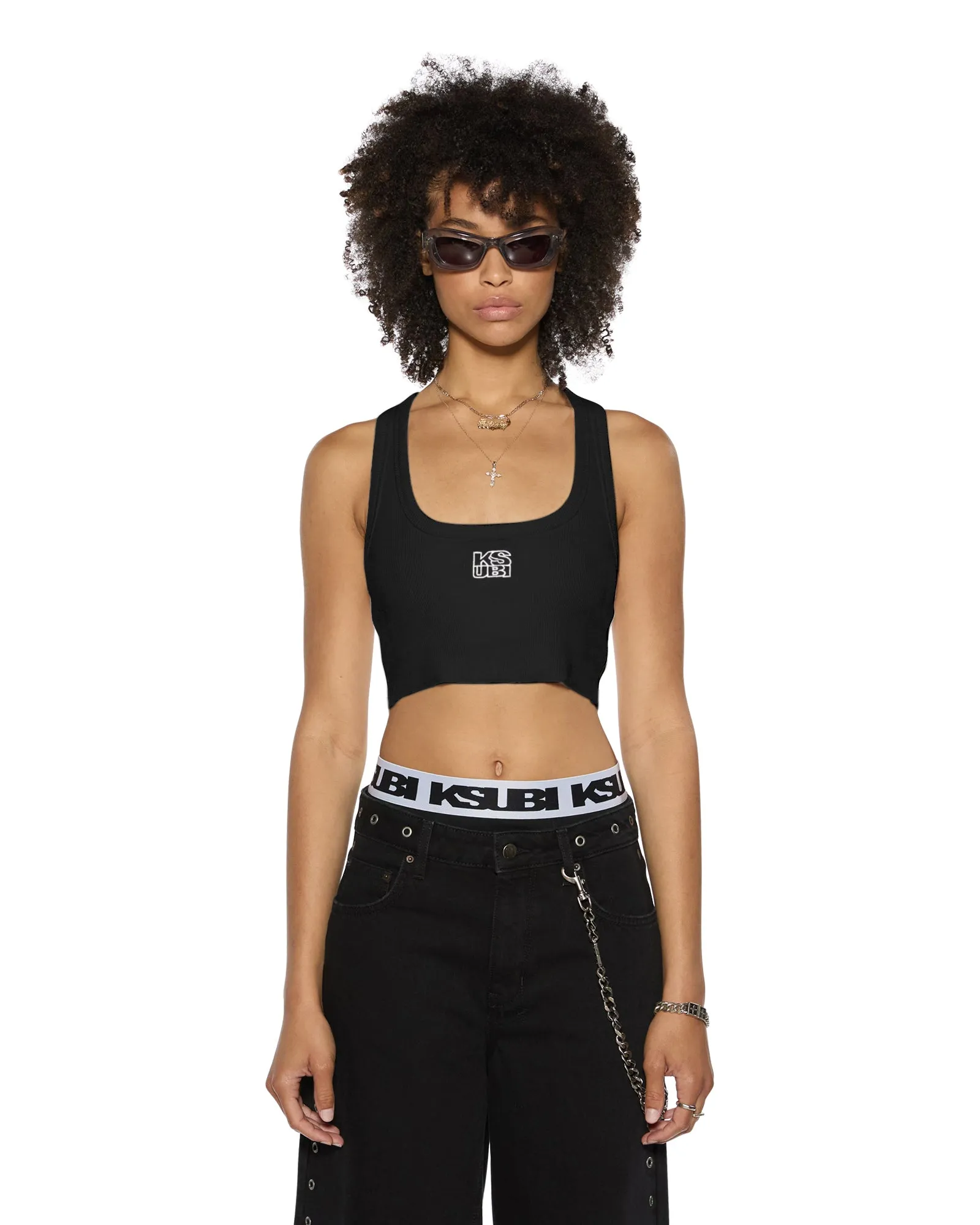 High Collar Protection Design STACKED ORIGIN CROP BLACK