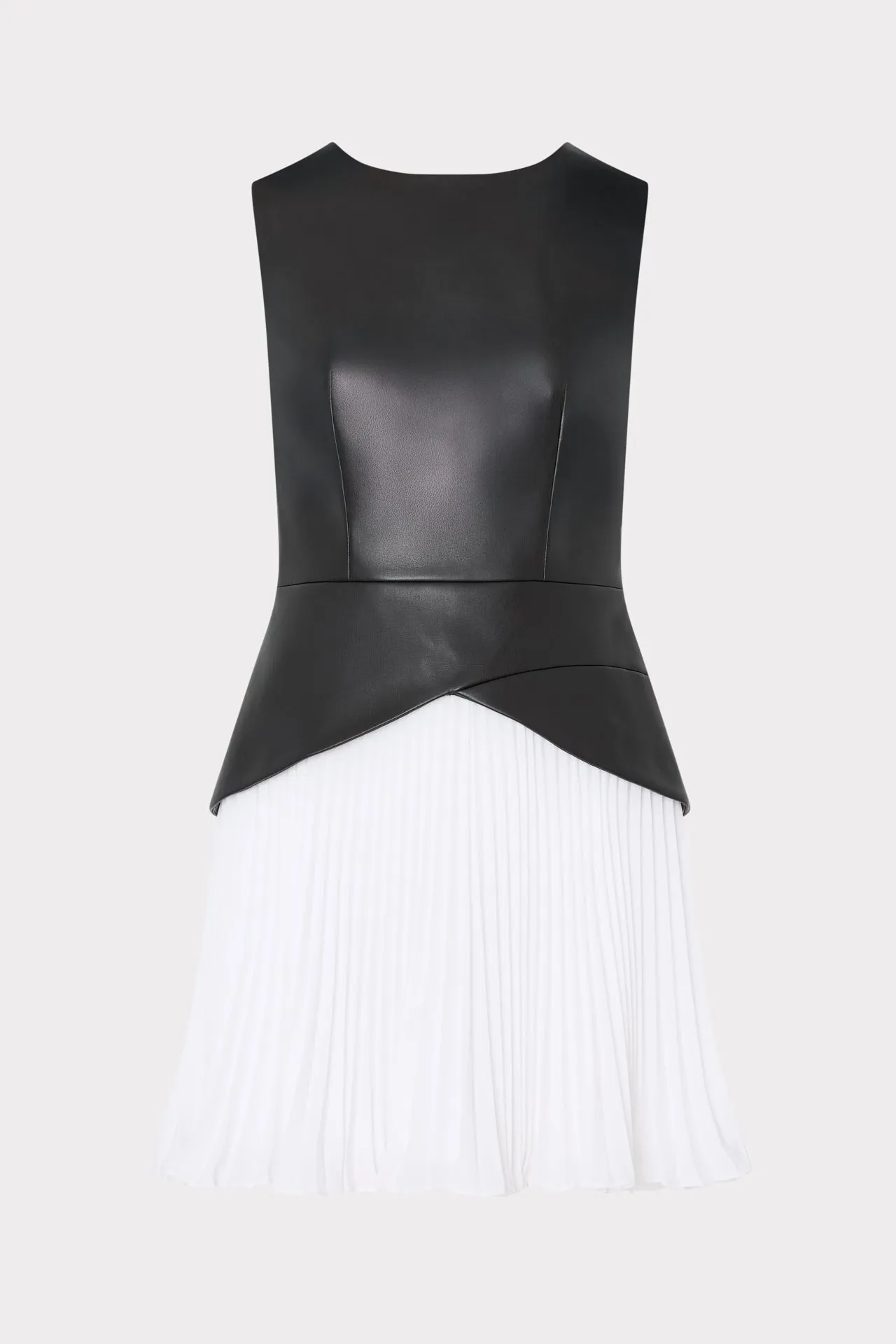 DoubleLayered Collar Reflective details Haddy Leather Pleated Combo Mini Dress