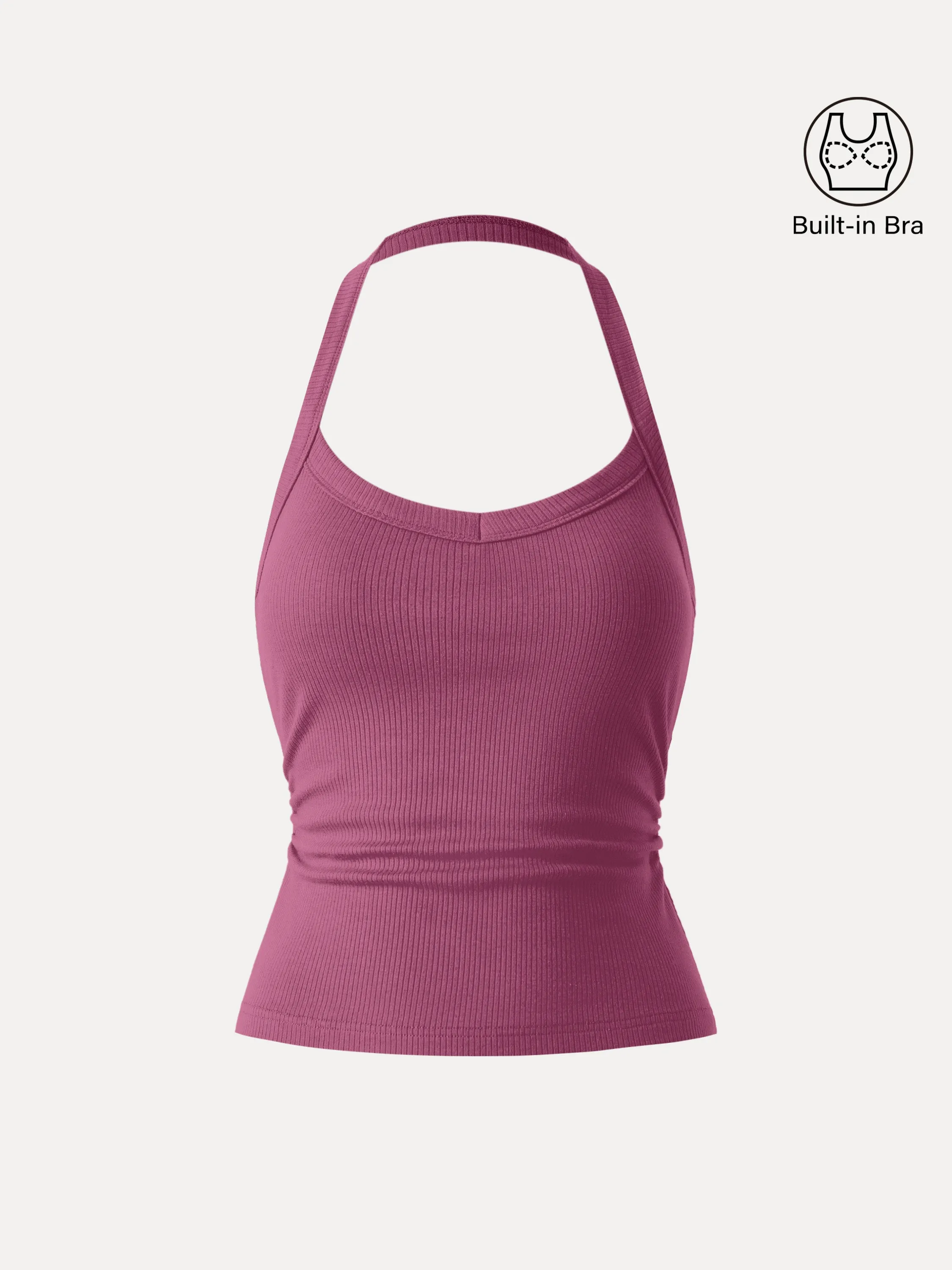 Halter Neck Side Ruched Ribbed Brami Tank Raw Edge Finish Soft Material