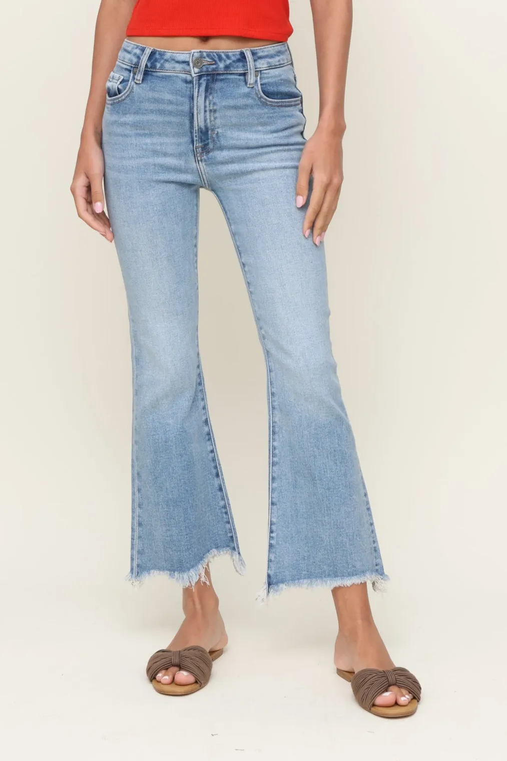 elastic waistband Relax Mode Happi Frayed Hem Crop Flare