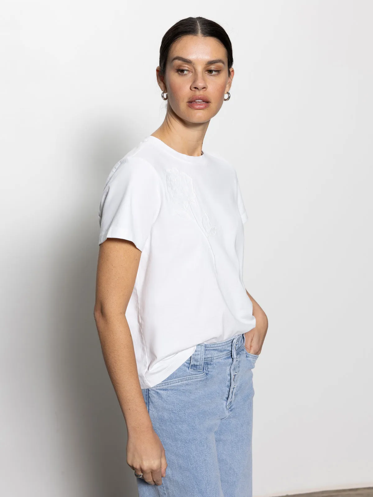 Cozy Vibes Ethically Sourced Material Rose Perfect Tee White