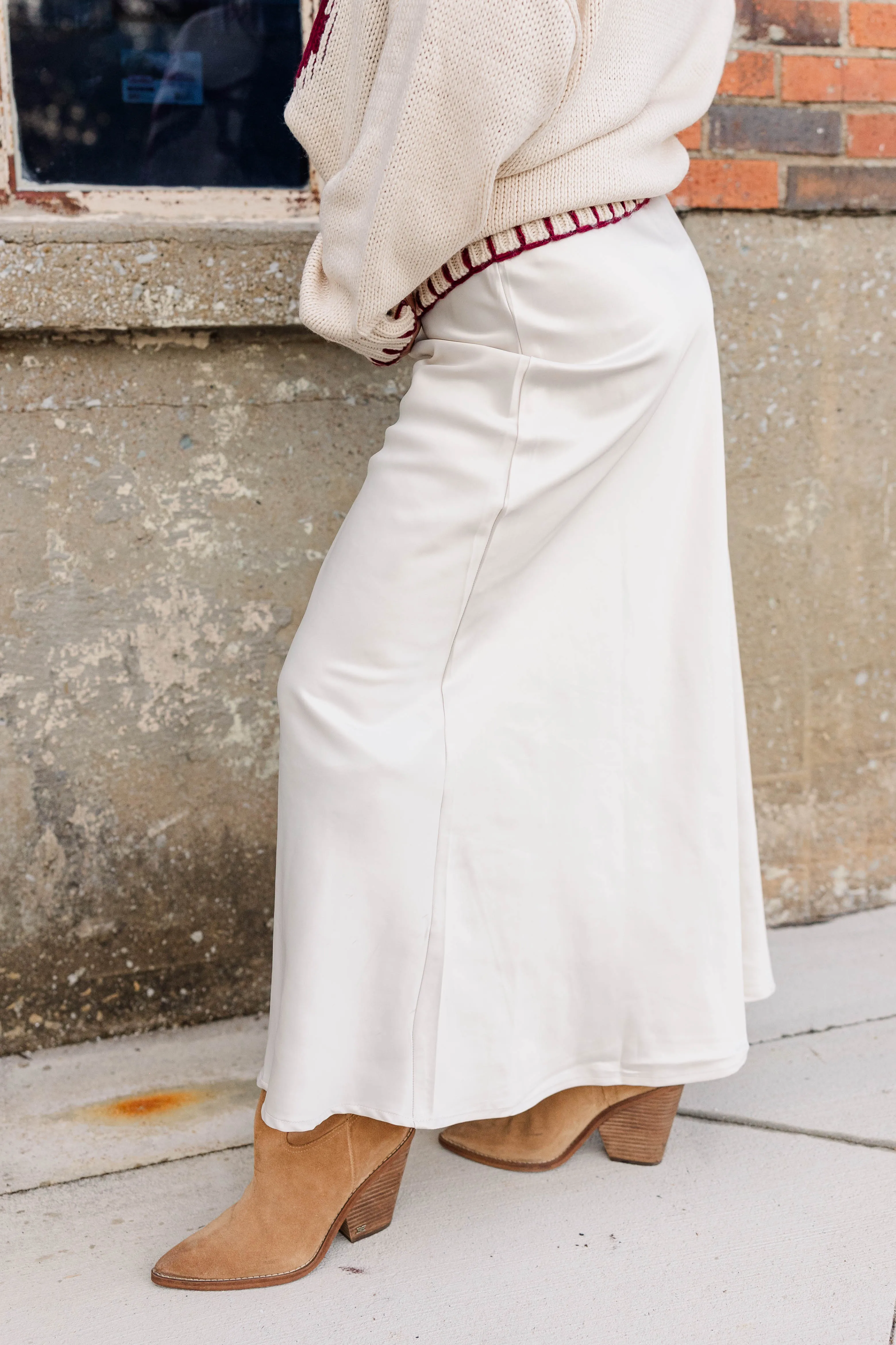 All Day Comfort Adjustable Hem Toggles Kacey Satin Maxi Skirt - Champagne