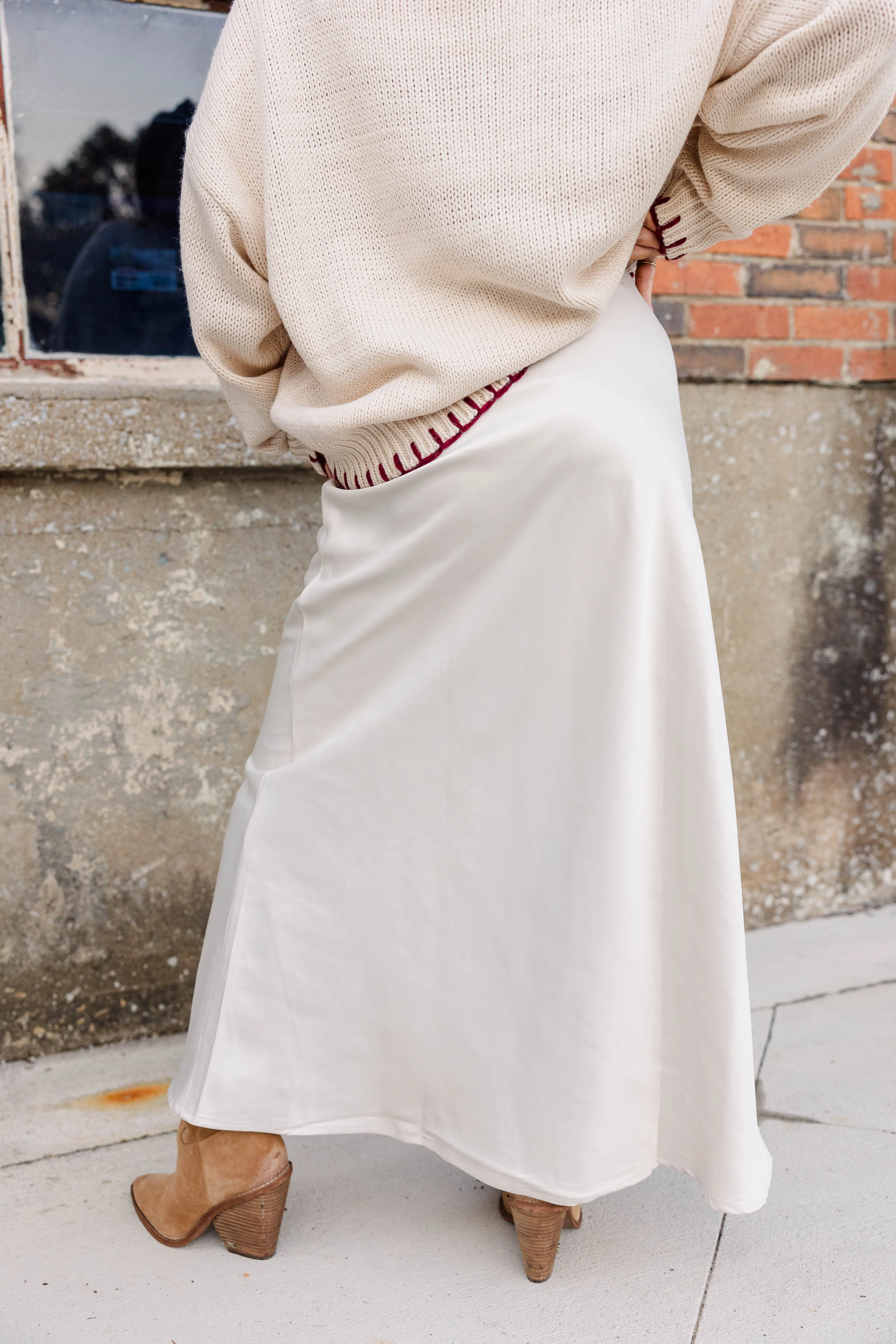Kacey Satin Maxi Skirt - Champagne Vintage Pullover