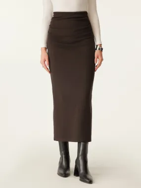 Heat-Tech Ruched Side Pencil Maxi Skirt Durable Comfort Sleek Design