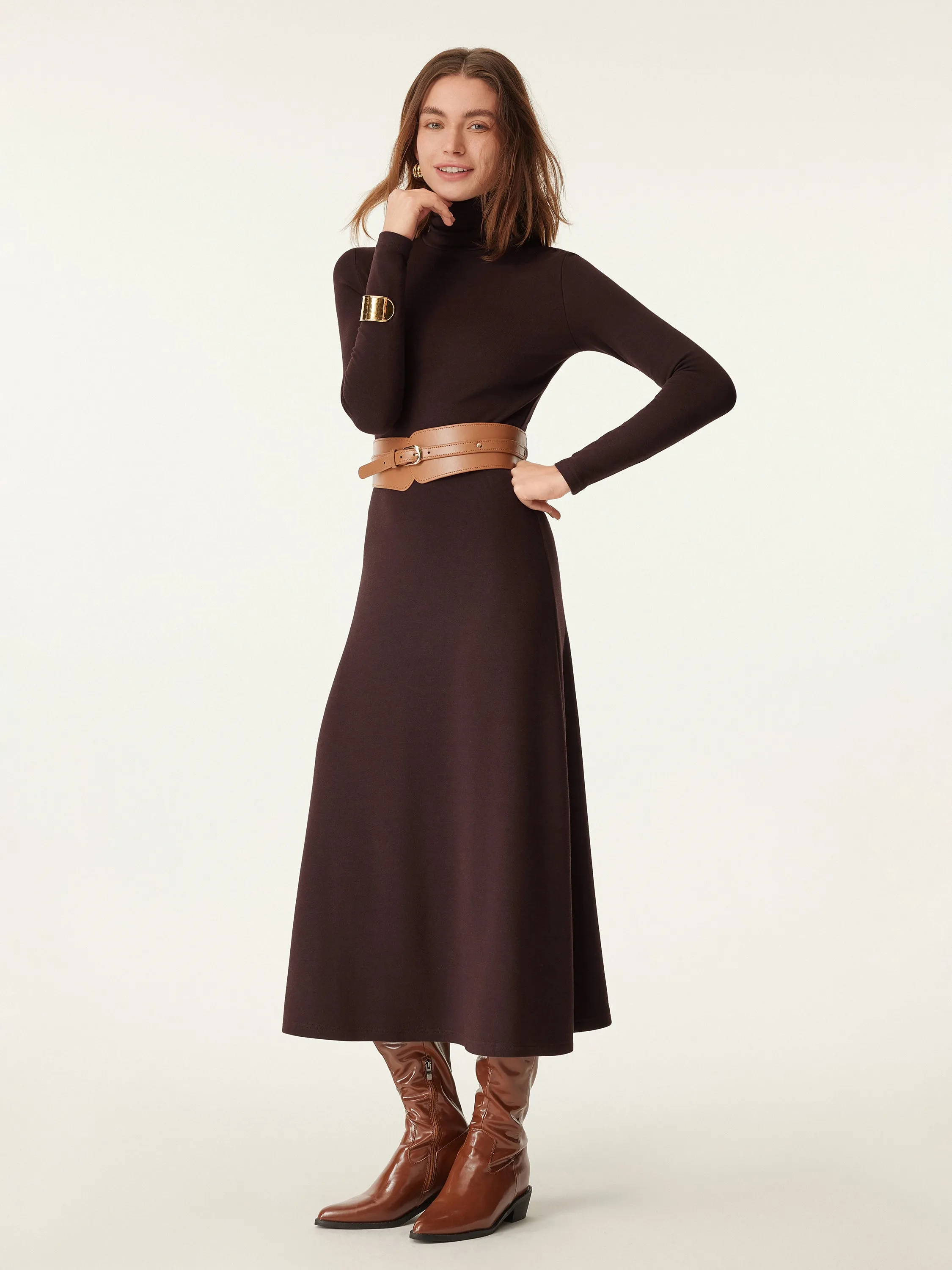 boho vibe Heat-Tech Turtleneck Midi Dress