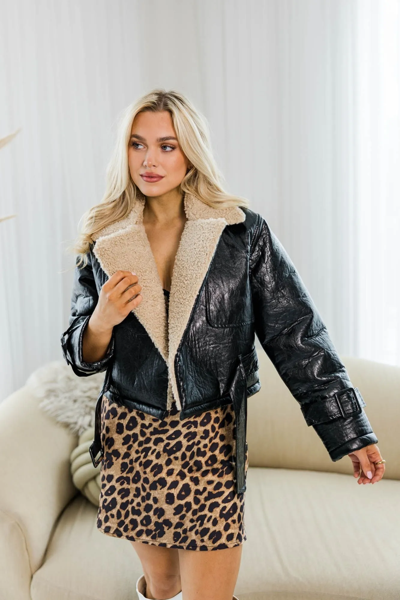 Sienna Edge Faux Leather Jacket Structured Shoulder