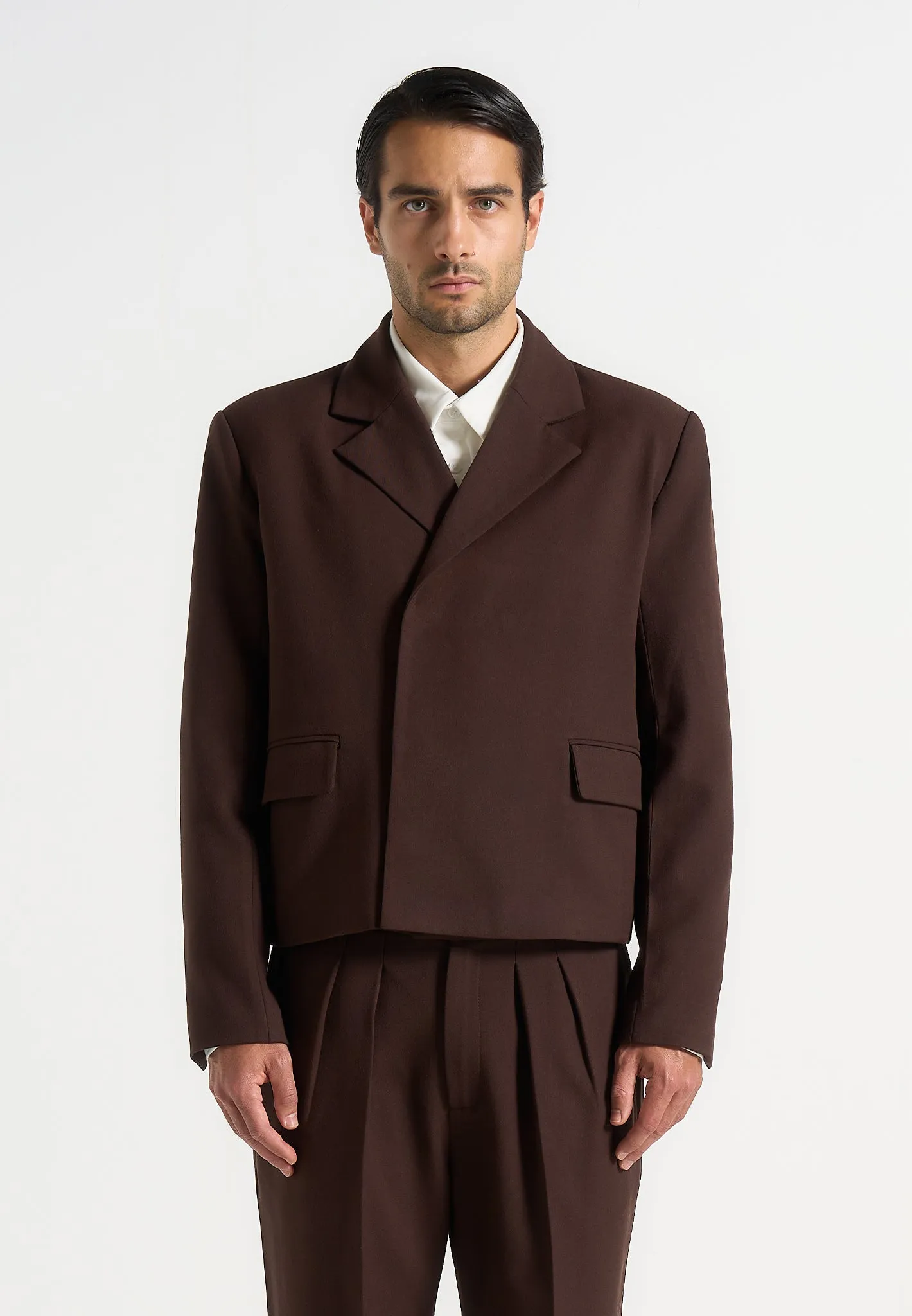 Hector - Double Breasted Tailored Cropped Blazer - Brown Professional Layering