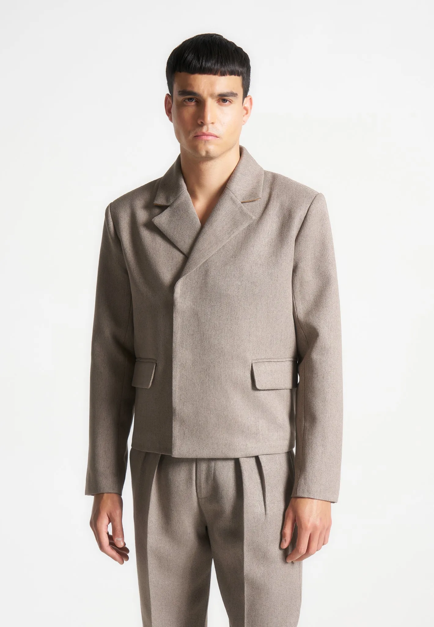 Casual office wear Professional Style Hector - Double Breasted Tailored Cropped Blazer - Taupe