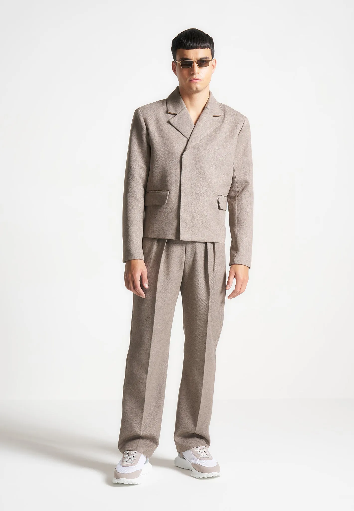 Hector - Double Breasted Tailored Cropped Blazer - Taupe Elegant Cut