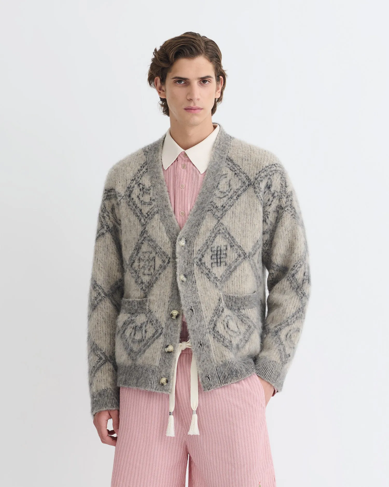 Henri - Brushed Alpaca Cardigan - Symbol Tile Oat QuickDry Fibers