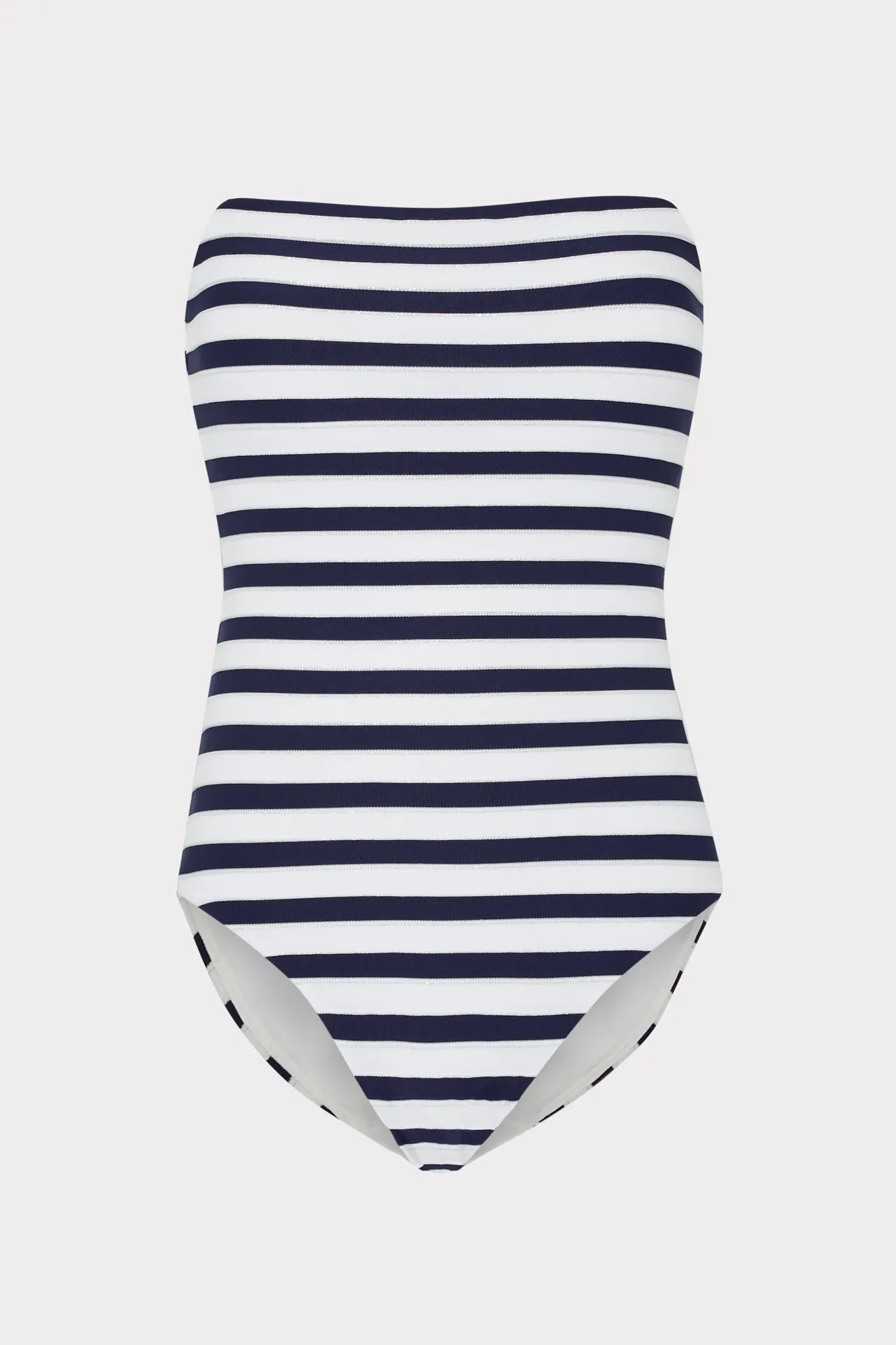 Nautical Metallic Stripe Strapless One Piece Supportive Fit High Density Knit