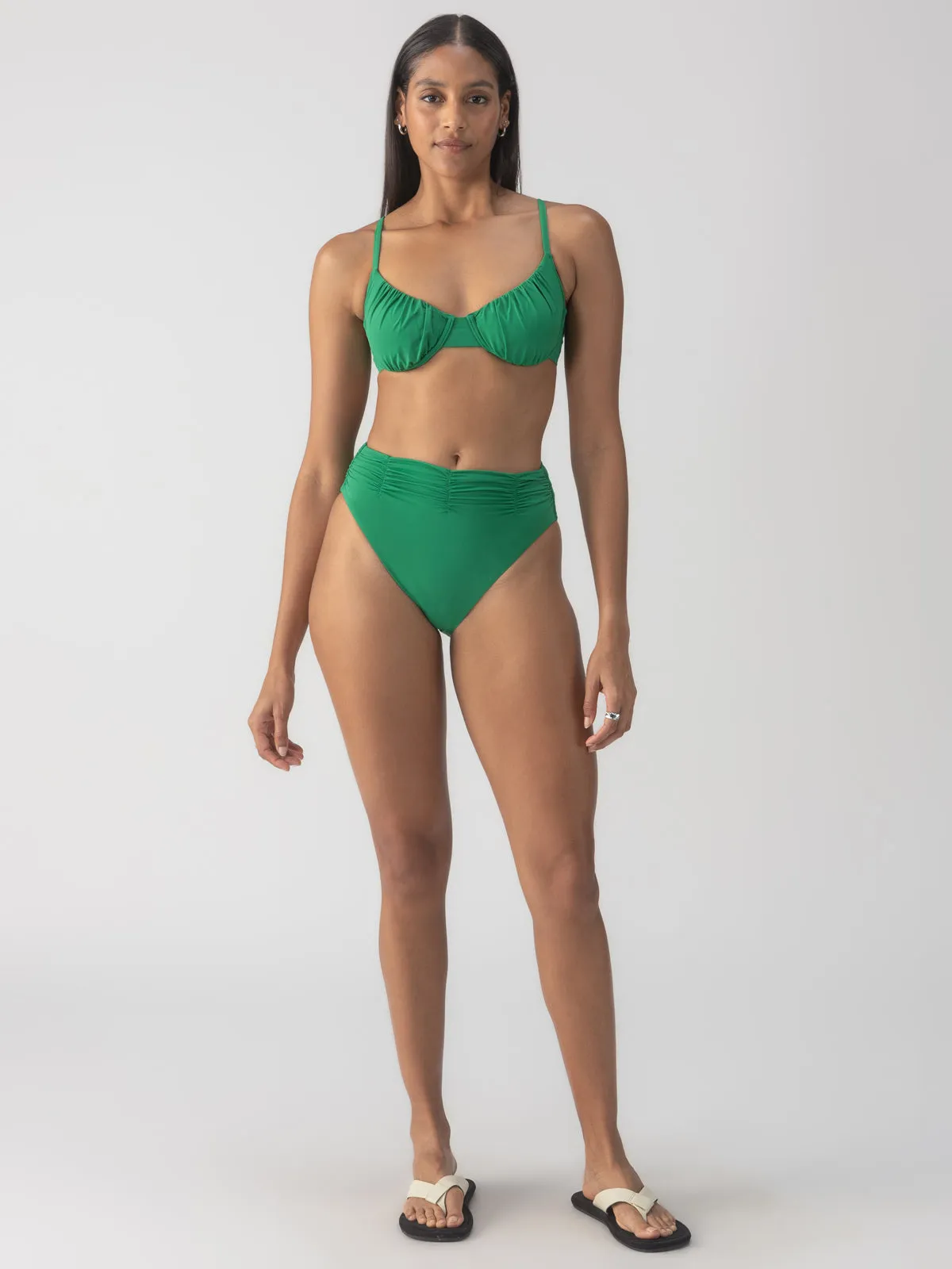 Beach Goddess Excess Shirr Cup Bikini Top Perky Palm Double Needle Stitching AntiStatic Treatment