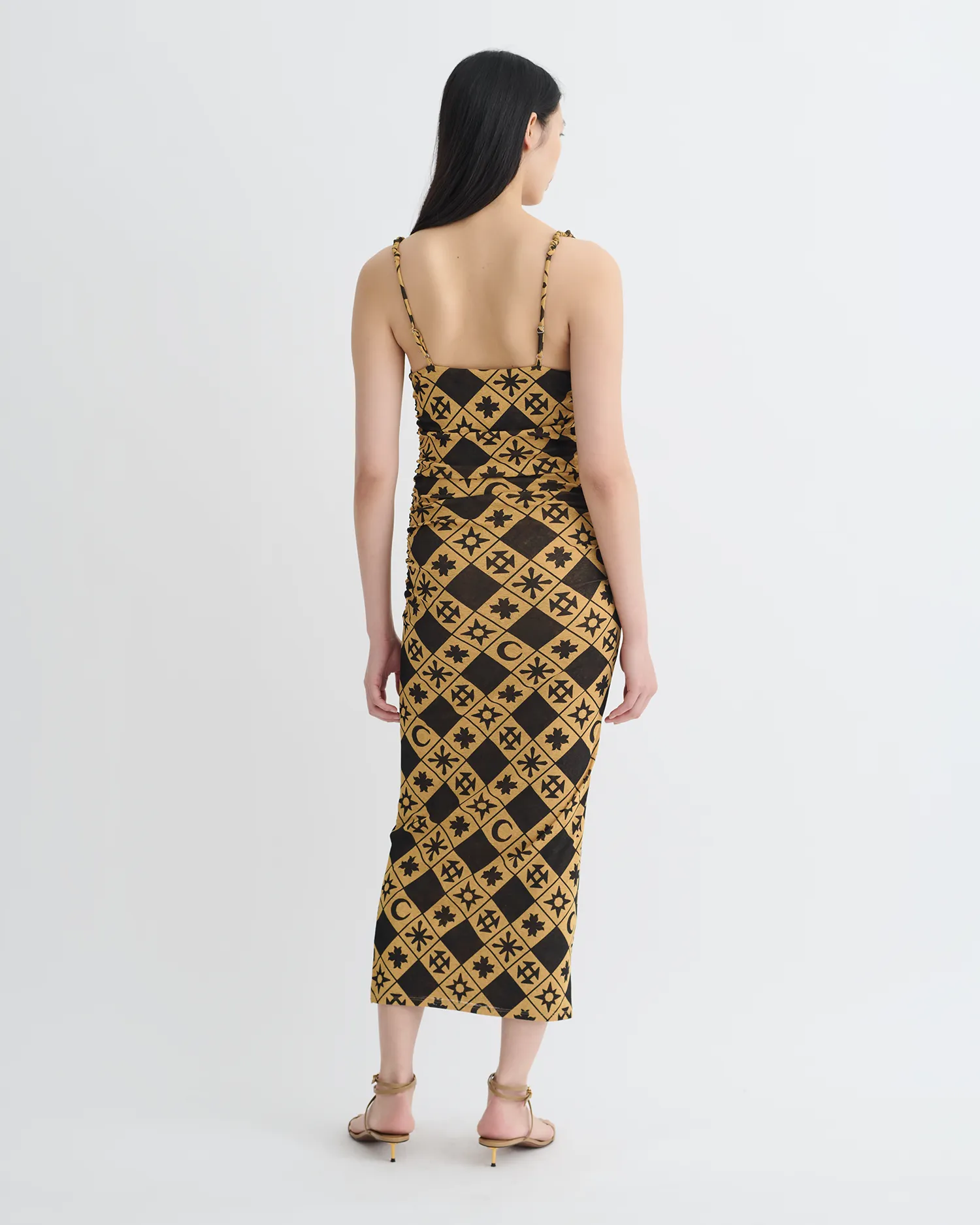 Alexa - Printed Mesh Jersey Midi Dress - Symbol Tile Oak Temperature Control Technology