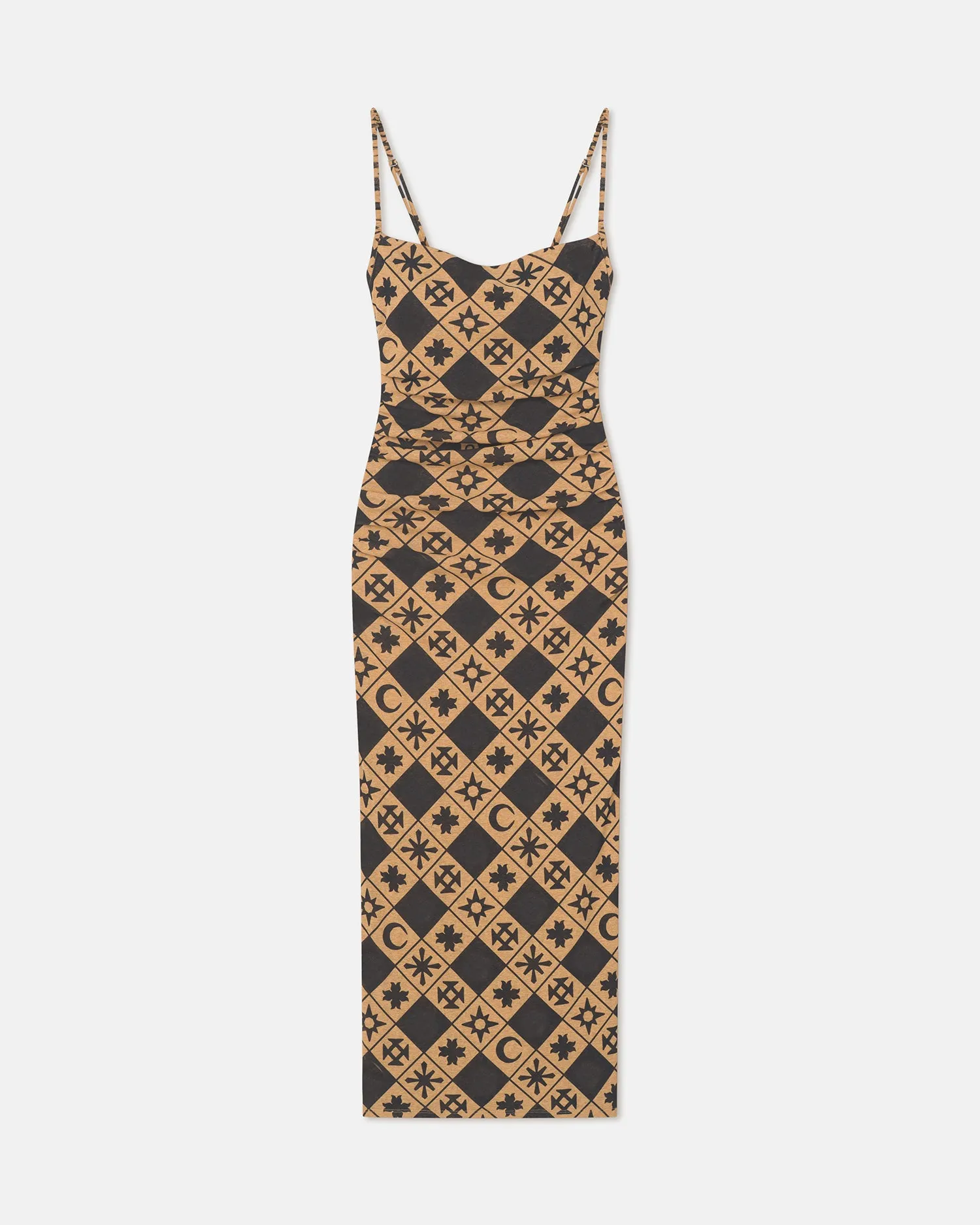 Breathable Material WrinkleResistant Cloth Alexa - Printed Mesh Jersey Midi Dress - Symbol Tile Oak