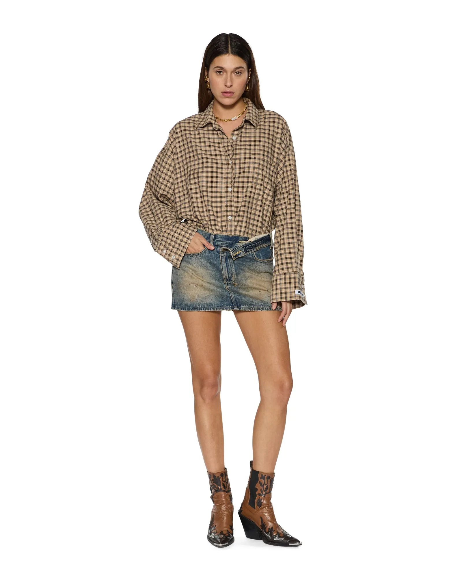 BreathableMaterial ASTRA LS SHIRT TAN PLAID