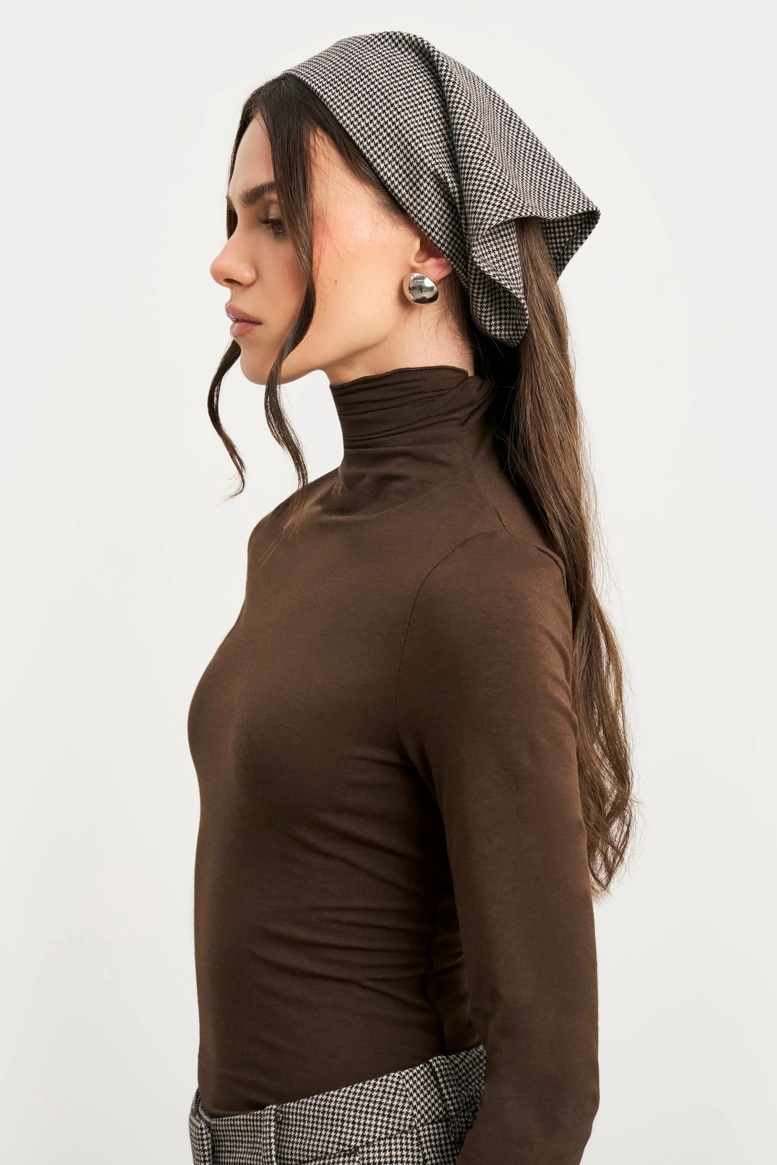 Four Way Stretch Material 3D Spacer Fabric Semi Sheer High Neck Longsleeve Top -  Carob