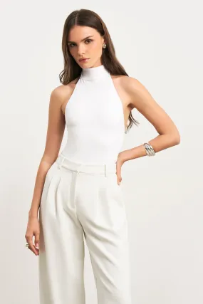 High Neck Halter Bodysuit - White OrganicCotton