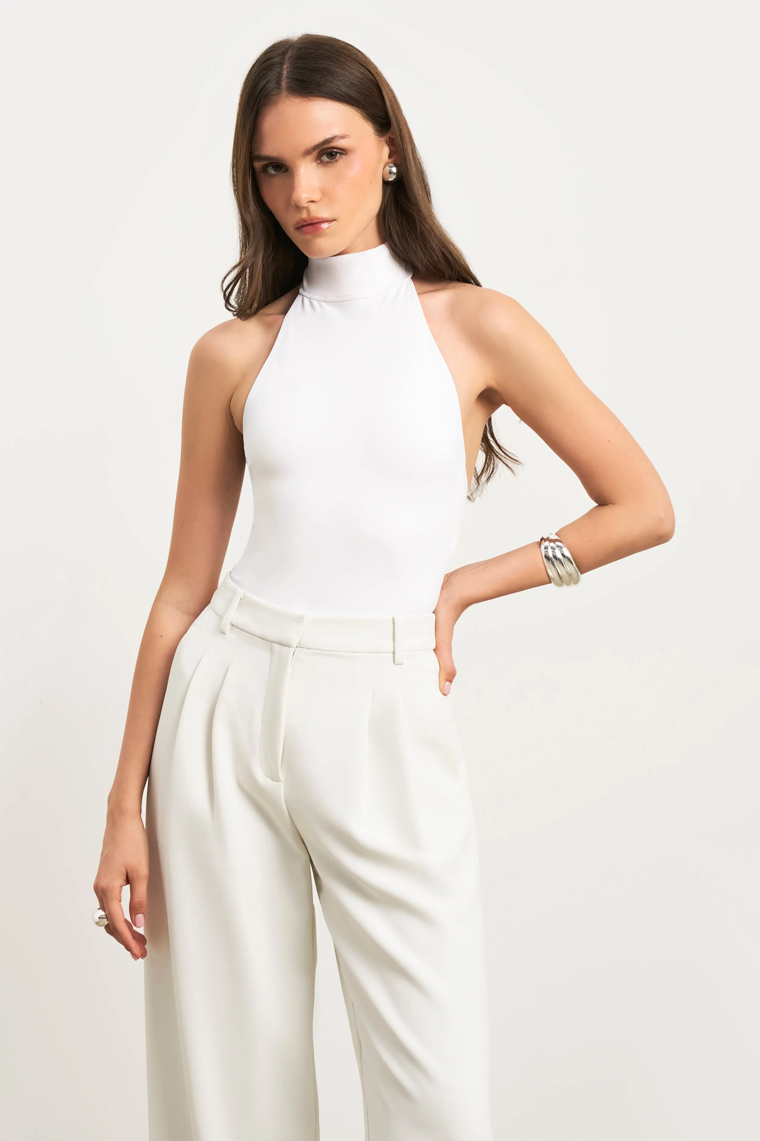 High Neck Halter Bodysuit - White OrganicCotton