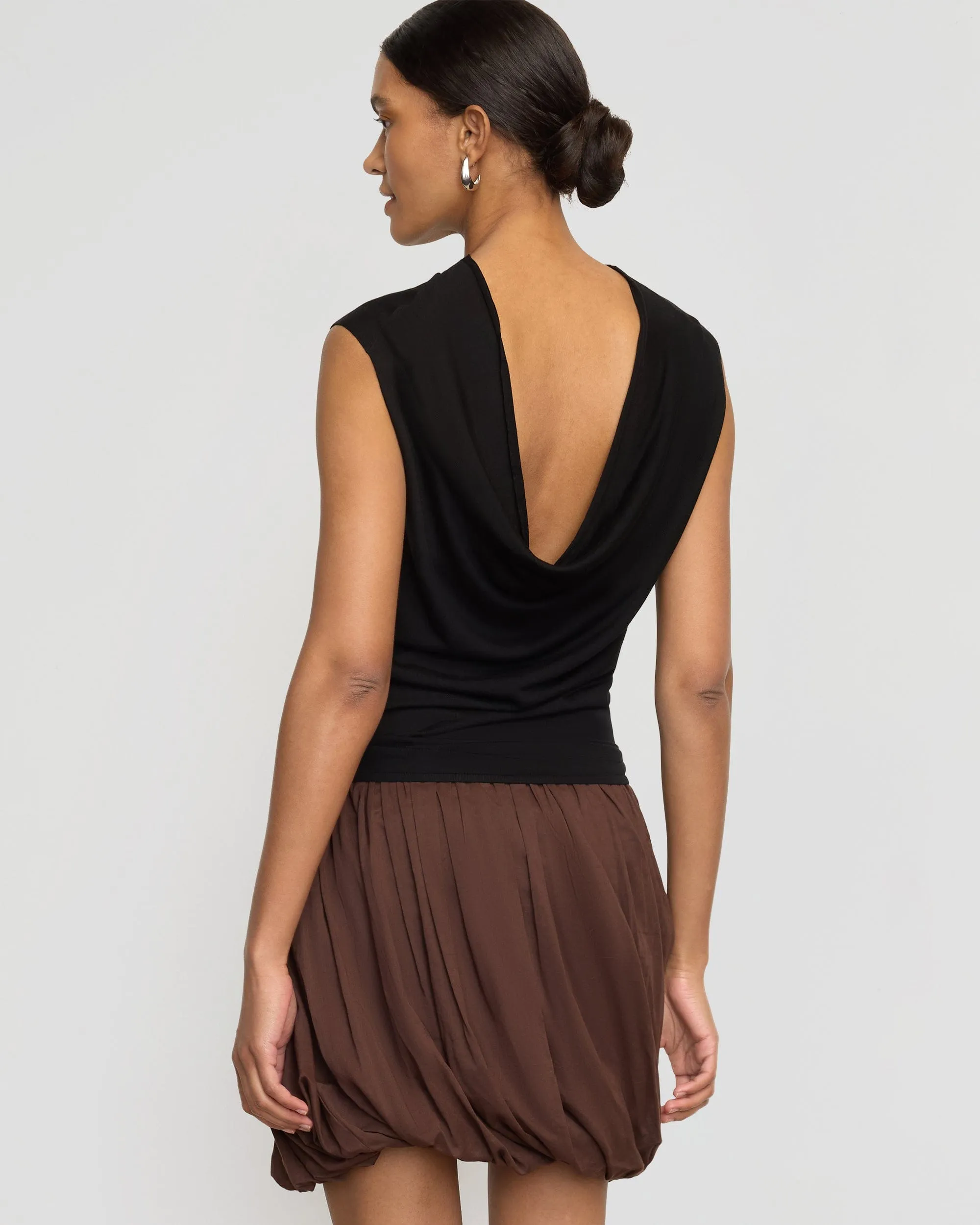 RelaxedFit Yarn Dyed Fabric Vallo Semi-Sheer Cowl-Back Knit Blouse