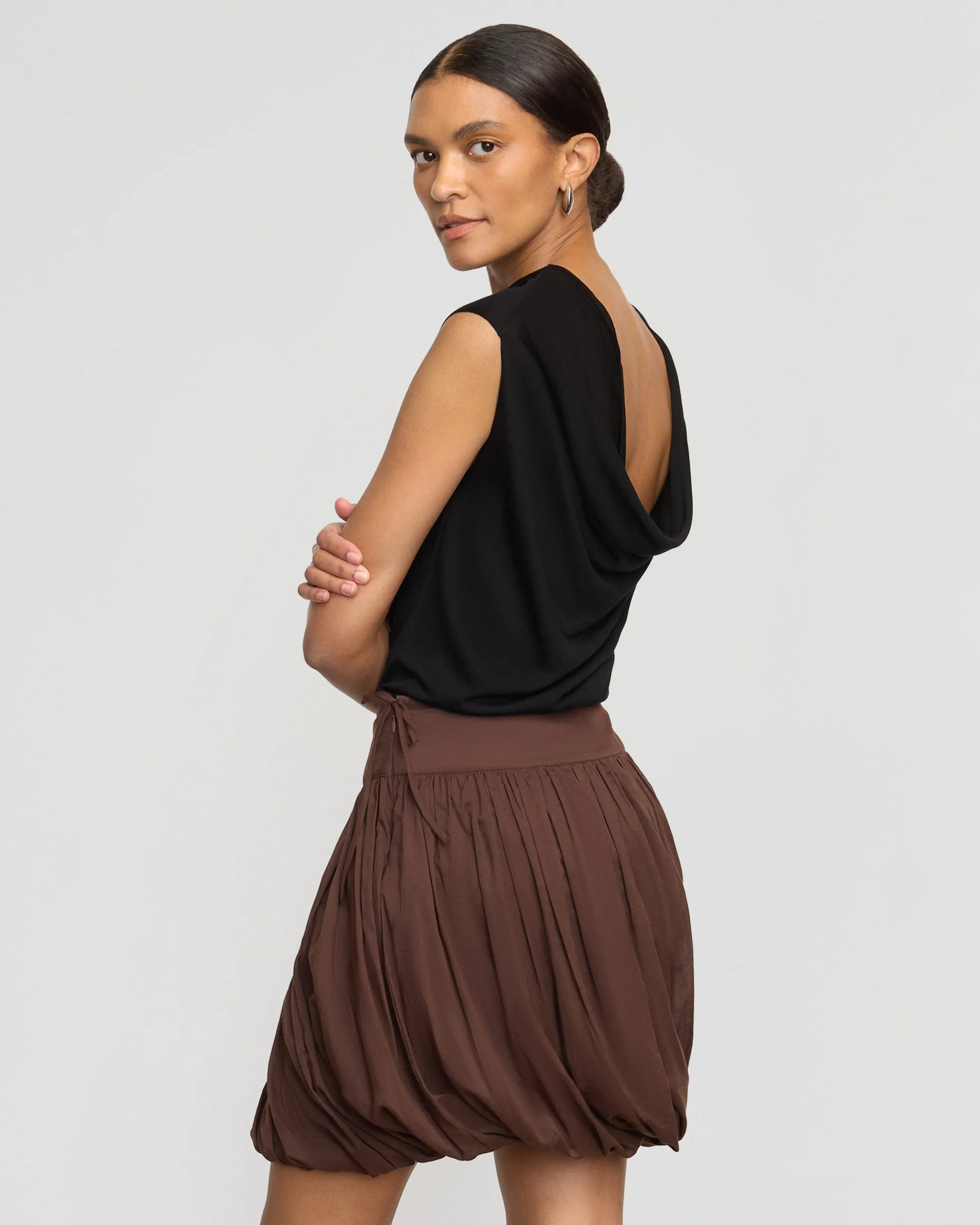 Seasonal Essentials Simple Comfort Vallo Semi-Sheer Cowl-Back Knit Blouse