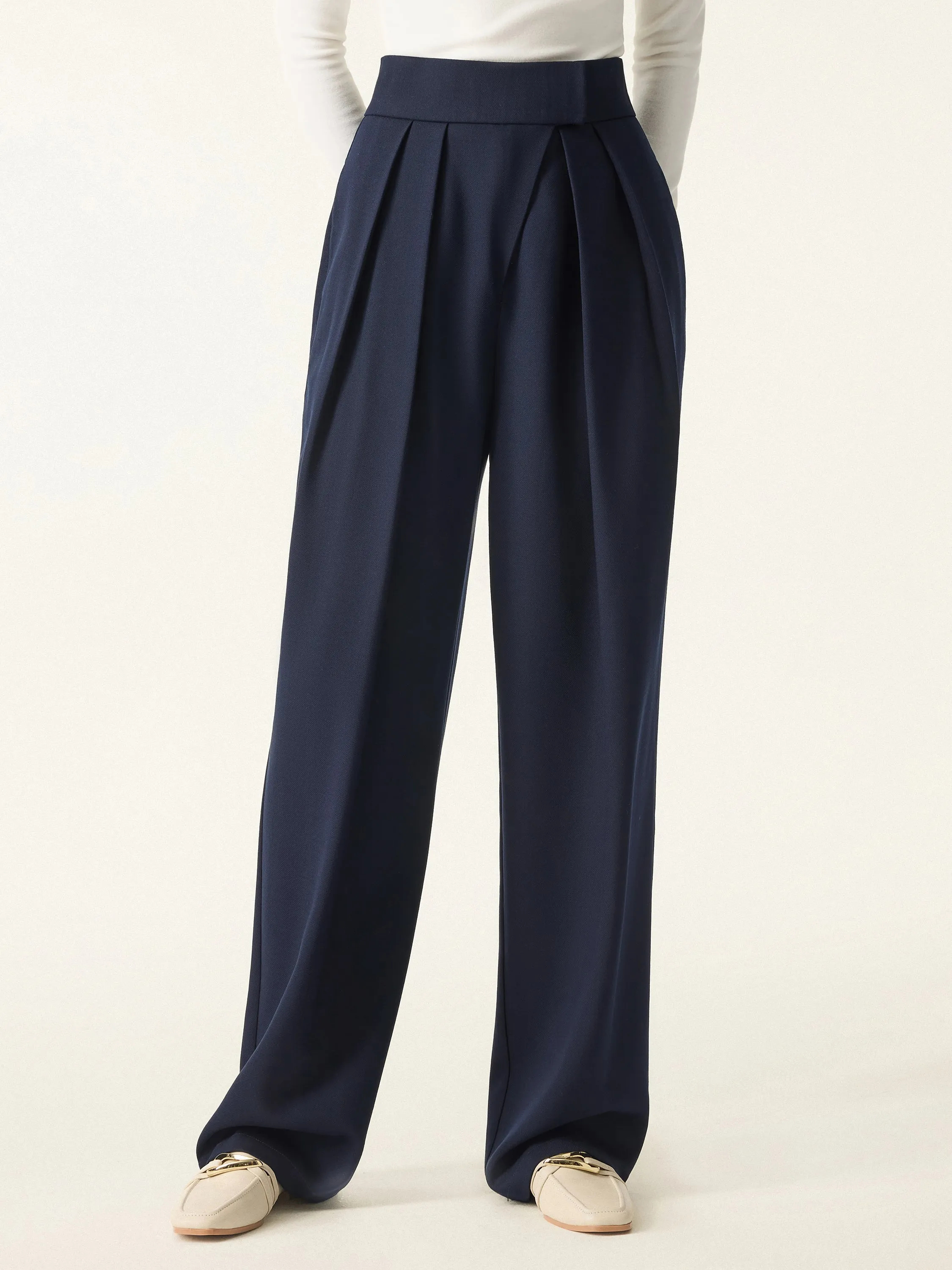 DoubleLayeredHem Formal Look High Rise Pegged Leg Trousers with Pockets