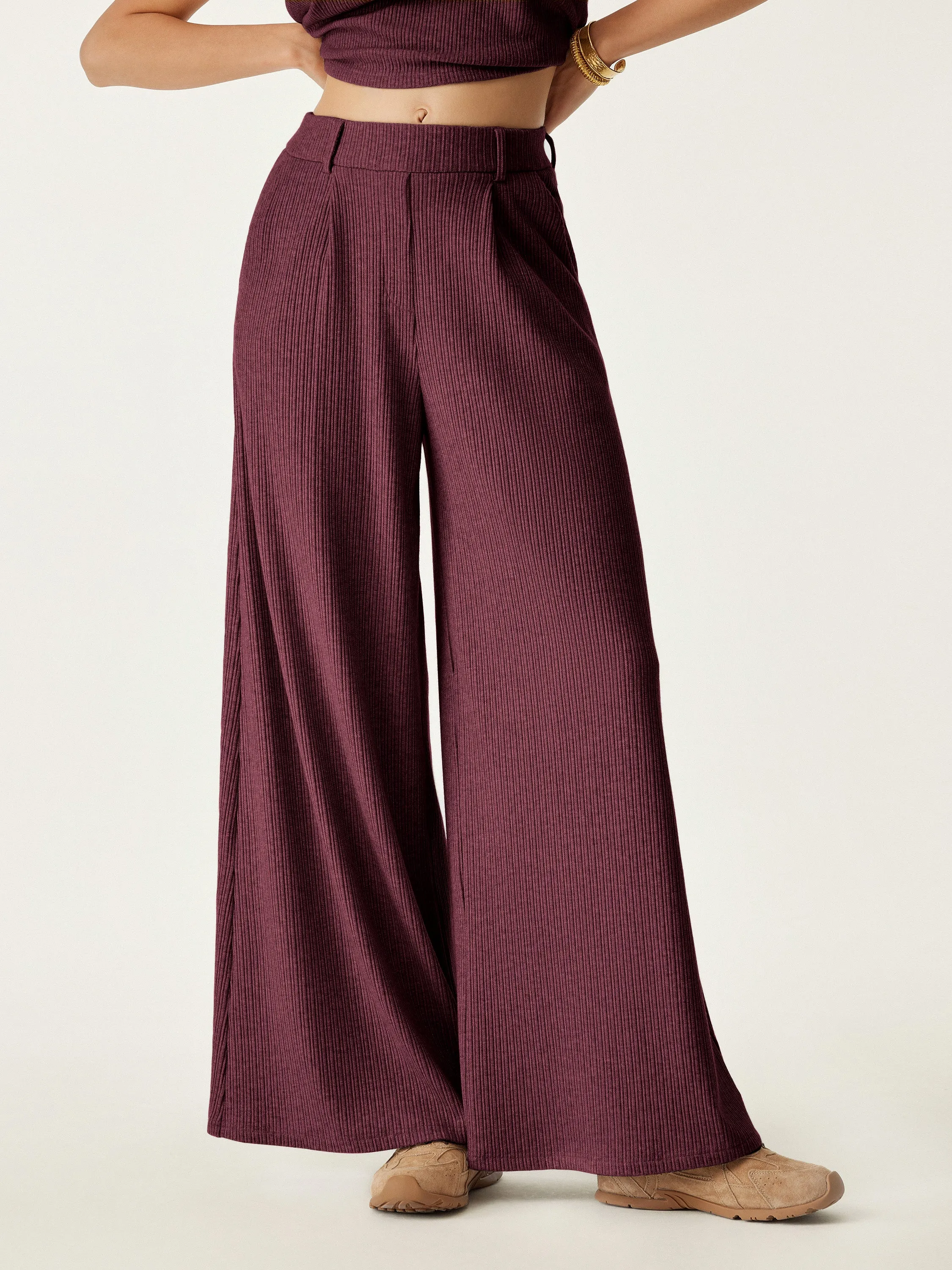 Breathable wear Cozy Wear High Waisted Plicated Wide Leg Pant