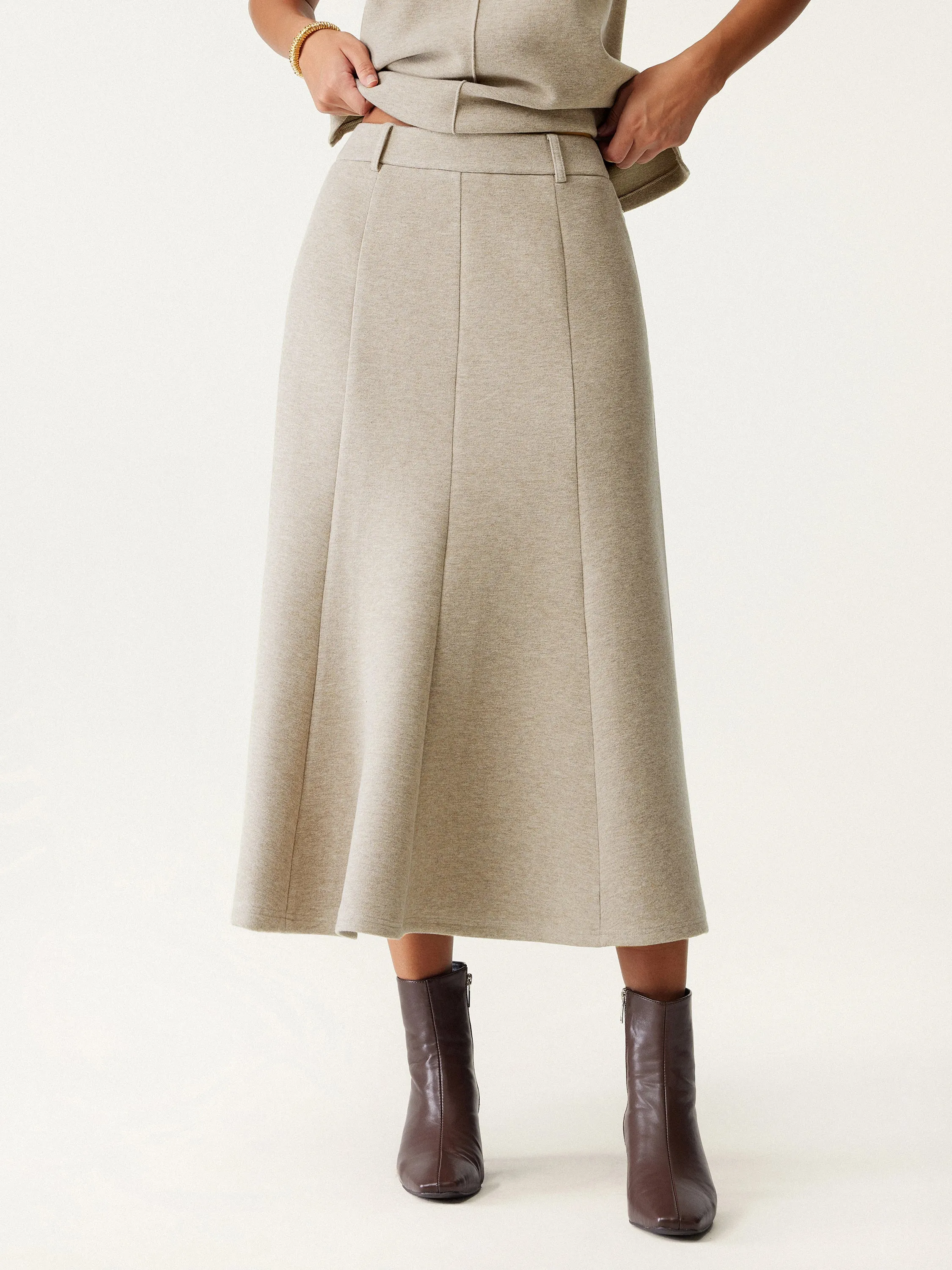 High Waisted Umbrella Hem Midi Skirt Timeless Utility DurableBartack