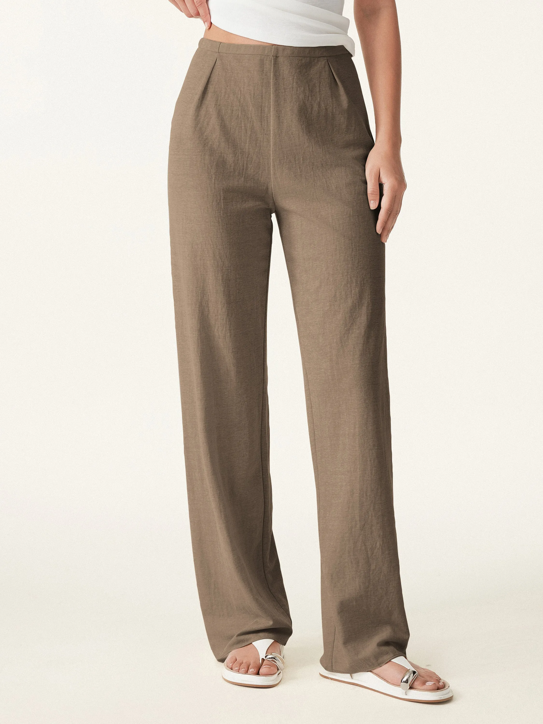 Comfortable Fit Look Comfy Wearable Wrinkle-resistant Cotton-linen Mid Rise Straight Leg Pant