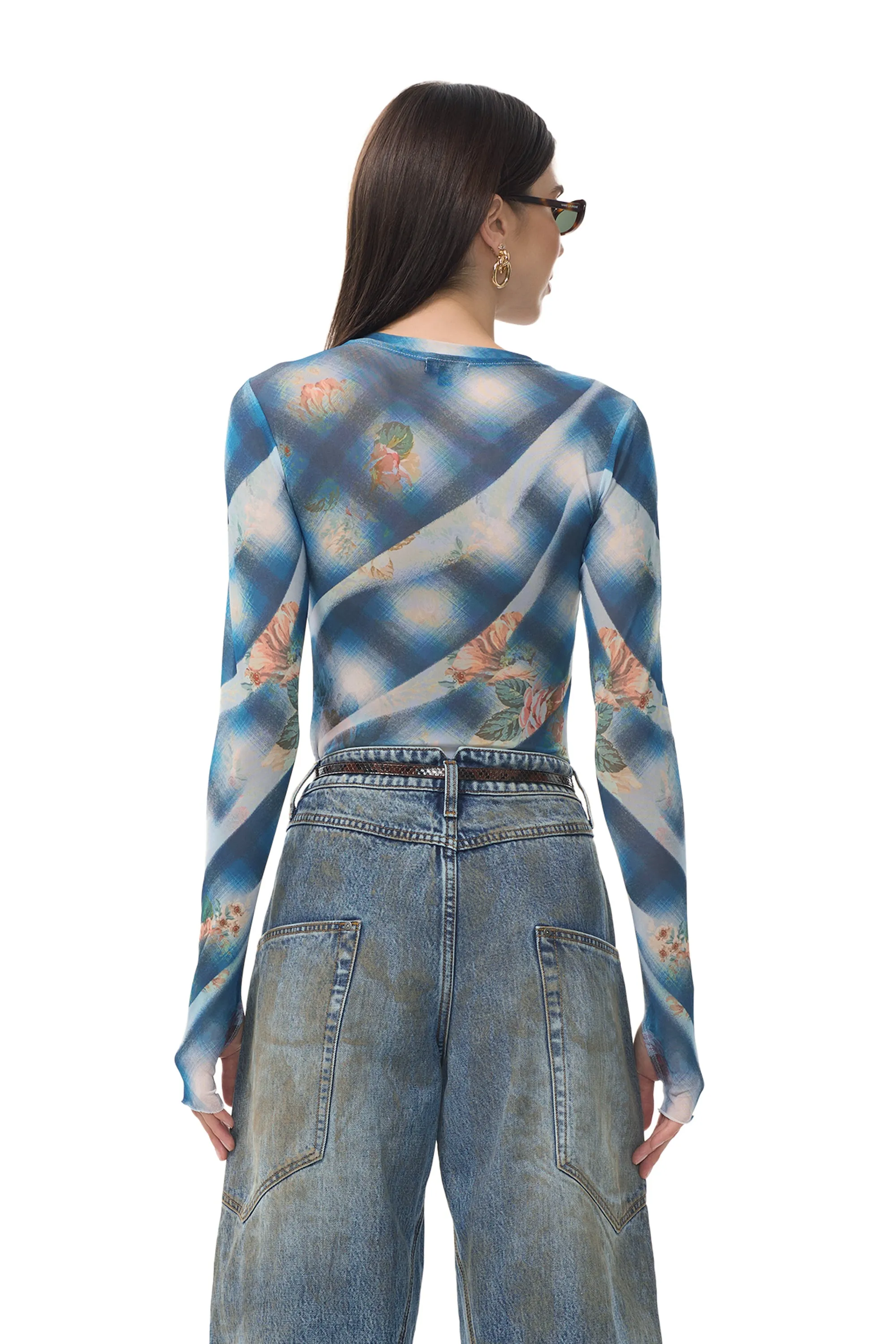 Kaylee Top - Blue Floral Plaid SoftTouchBrushedInterior Wear Resistant Edge