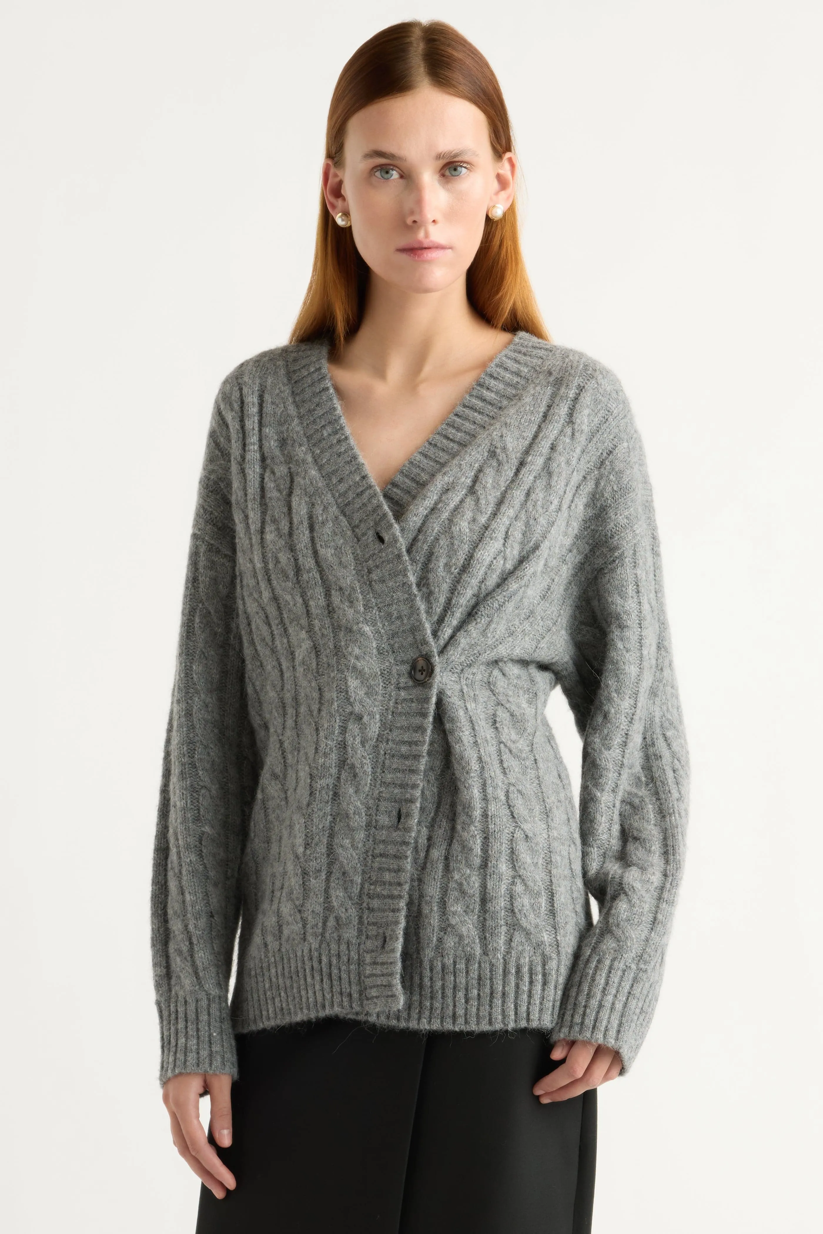 Hikari Asymmetric Cable Knit Cardigan Anti Pilling Finish