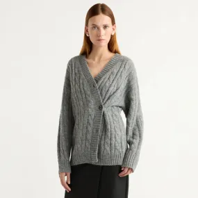 Micro Gauge Knitting Hikari Asymmetric Cable Knit Cardigan