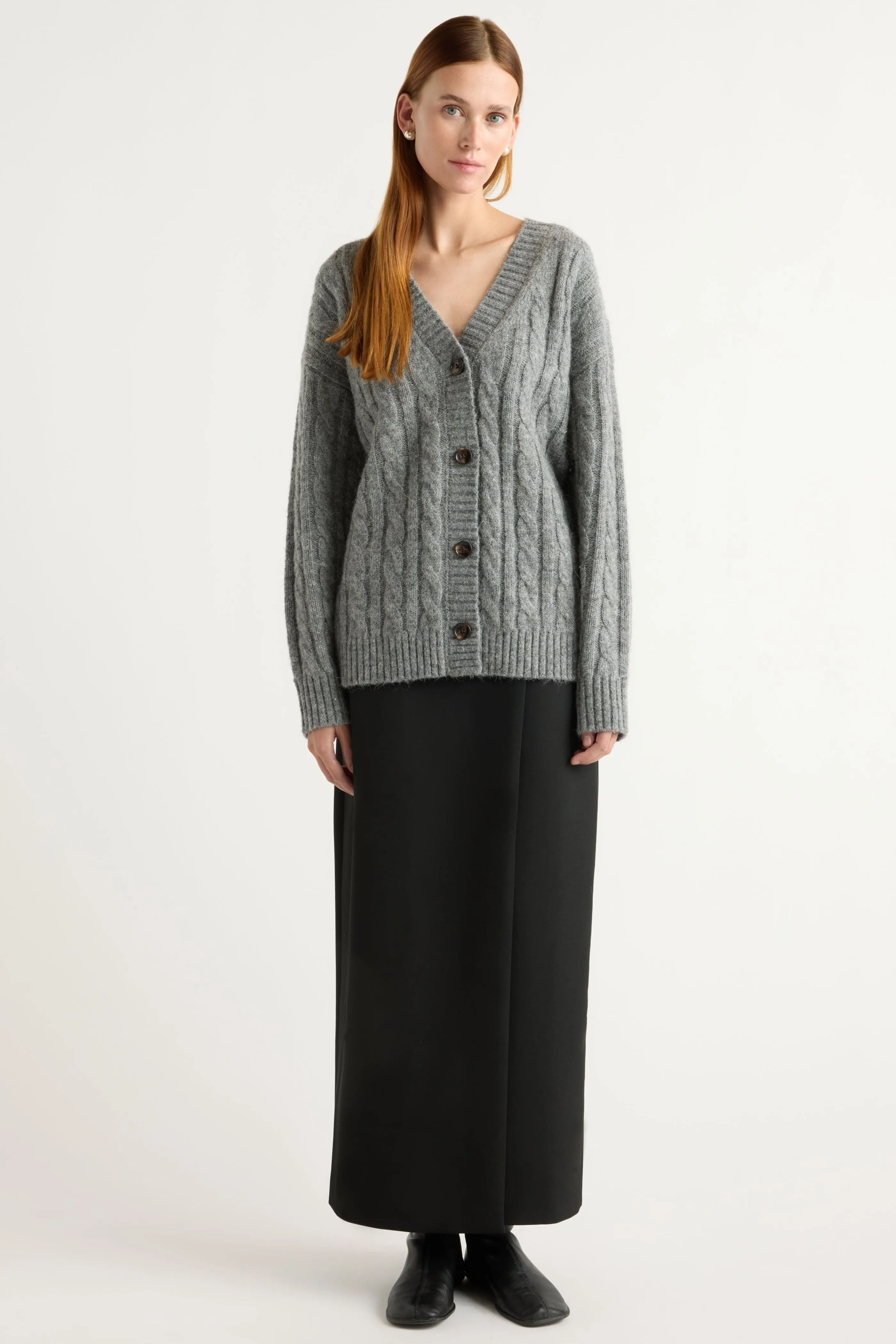 Adjustable drawstring Hikari Asymmetric Cable Knit Cardigan