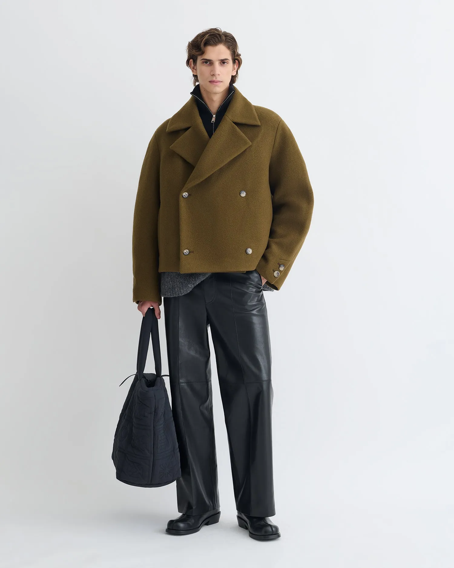 Hiroto - Cropped Felted Wool Peacoat - Wood Comfort - fit