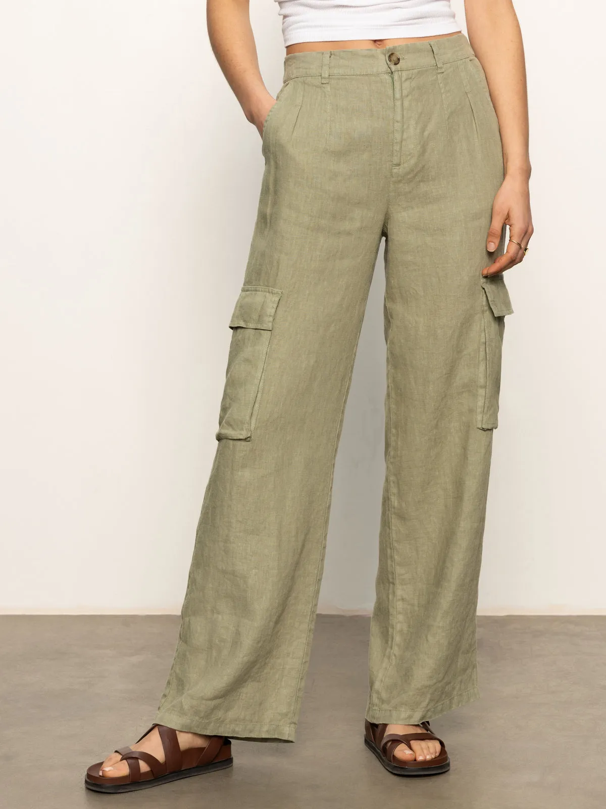 Hopper Semi High Rise Cargo Pant Sage Stretch waistband