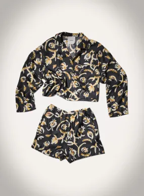 plus-size choice Fresh Day Vally - Cropped Silk Twill Shirt - Black Floral