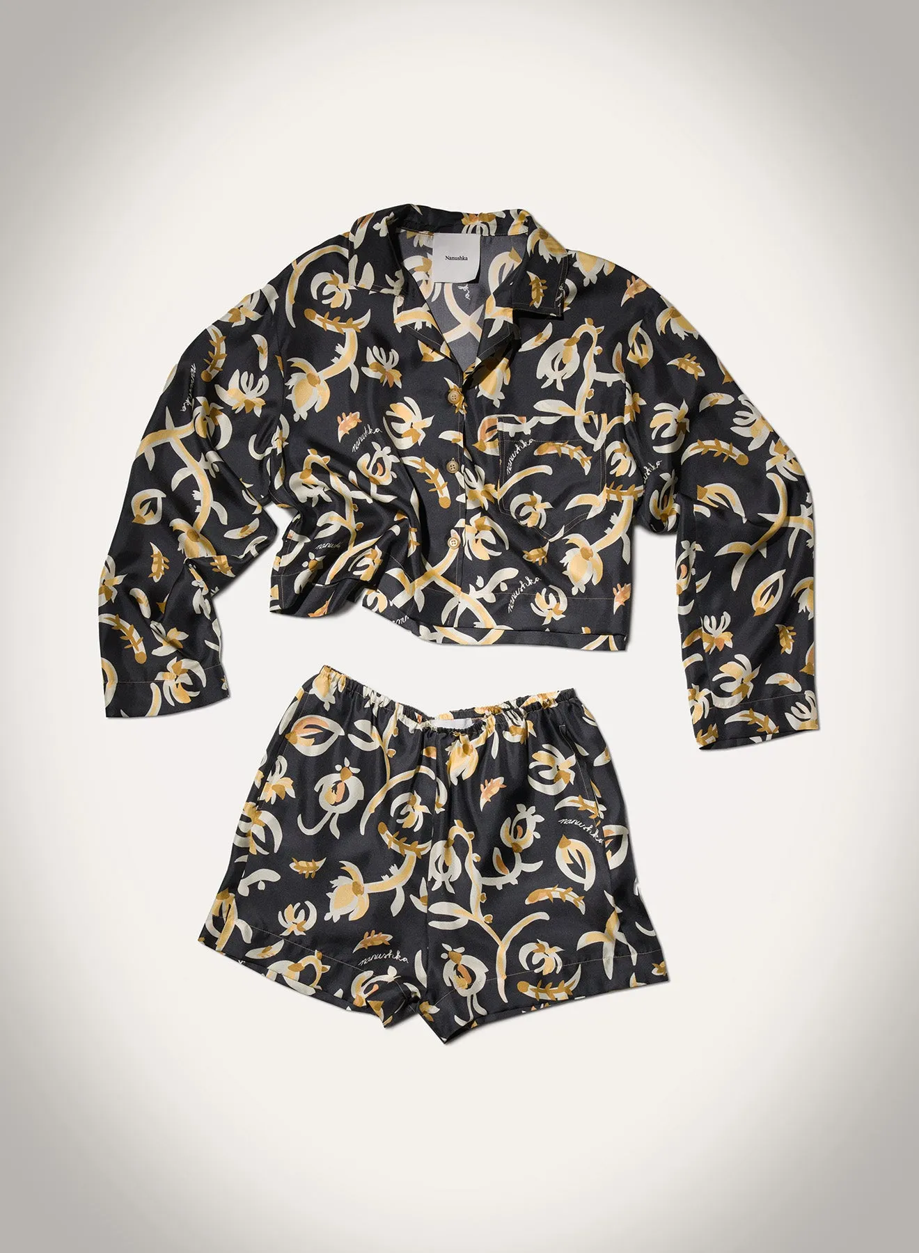 Vally - Cropped Silk Twill Shirt - Black Floral Budget - friendly