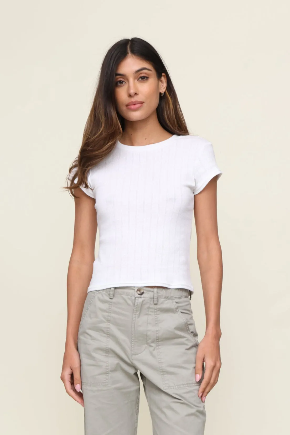 Katy Pointelle Baby Tee Soft Brushed Finish