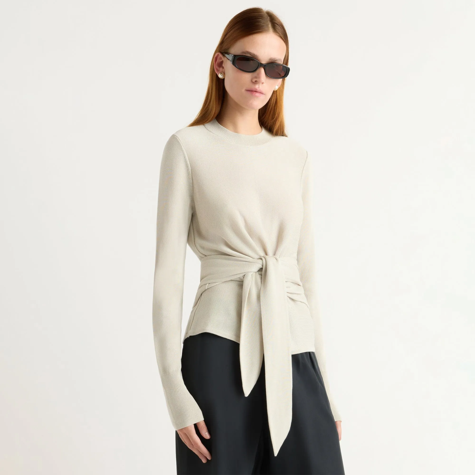 Robin Tie-Front Tencel-Wool Sweater Eco Conscious Processing