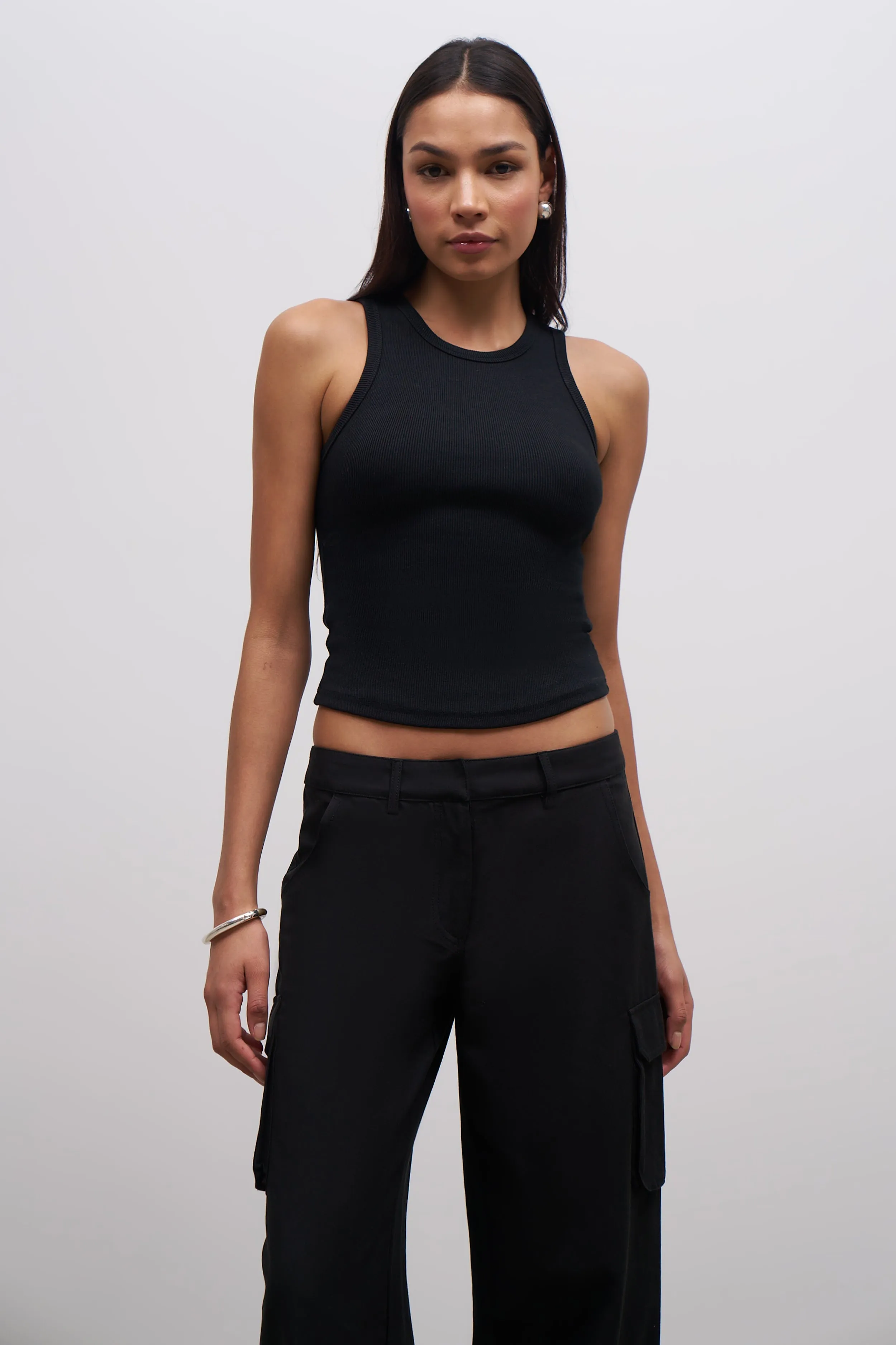 Heavy Ribbed Racer Top - Black VentilatedArmholes