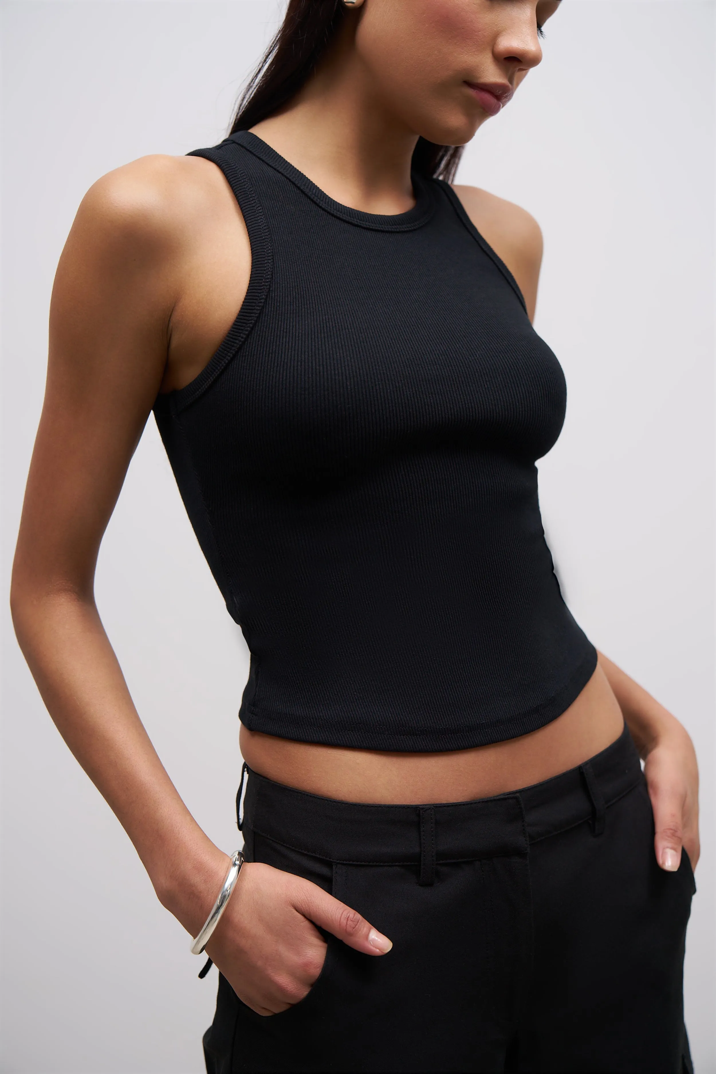 LongSleeve WaterResistant Heavy Ribbed Racer Top - Black