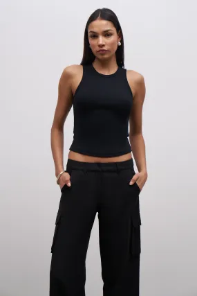 Athletic Look Moisture Wicking Material Heavy Ribbed Racer Top - Black