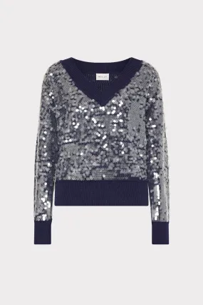 Ilaria Sequin V-Neck Sweater AntiStatic Material Gym Wear