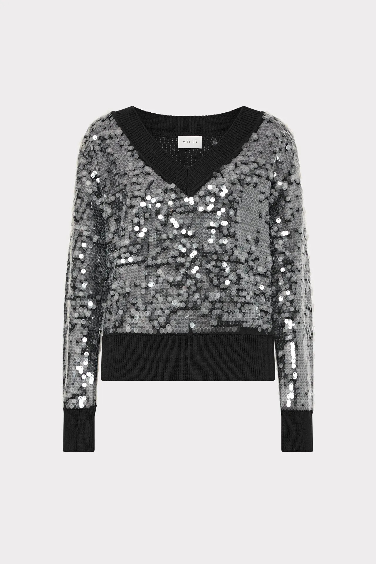 AbrasionResistant Surface Layered Ply Construction Ilaria Sequin V-Neck Sweater