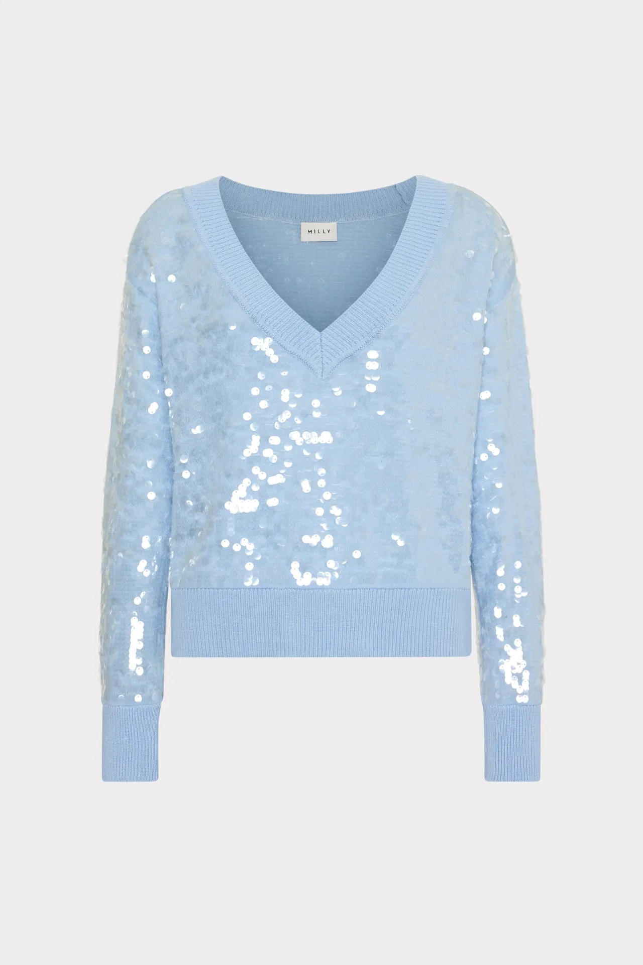 StretchFit Layered Hem Detailing Ilaria Sequin V-Neck Sweater