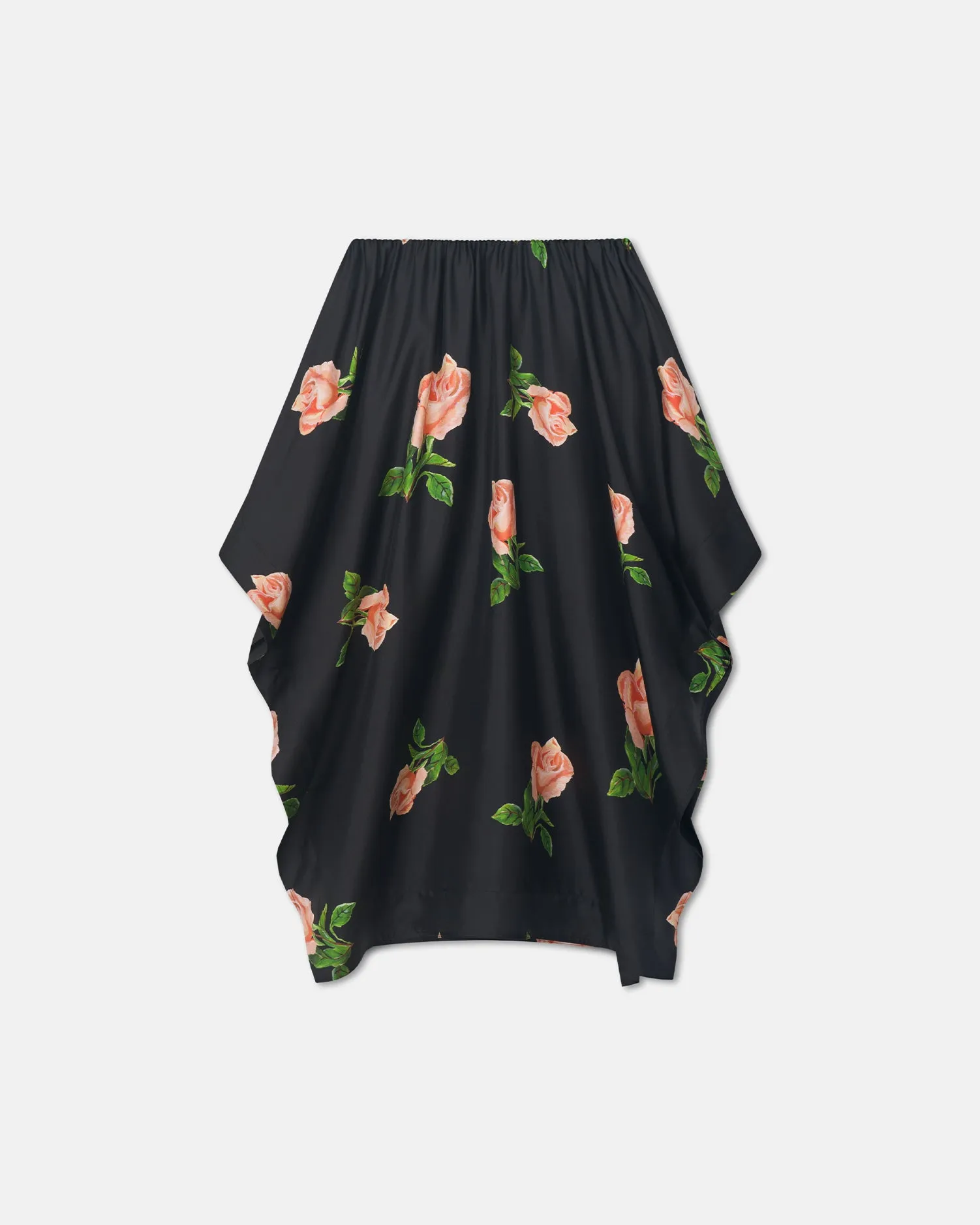 ComfortStretch Ilariah - Printed Silk Twill Midi Skirt - Off Black/Roses