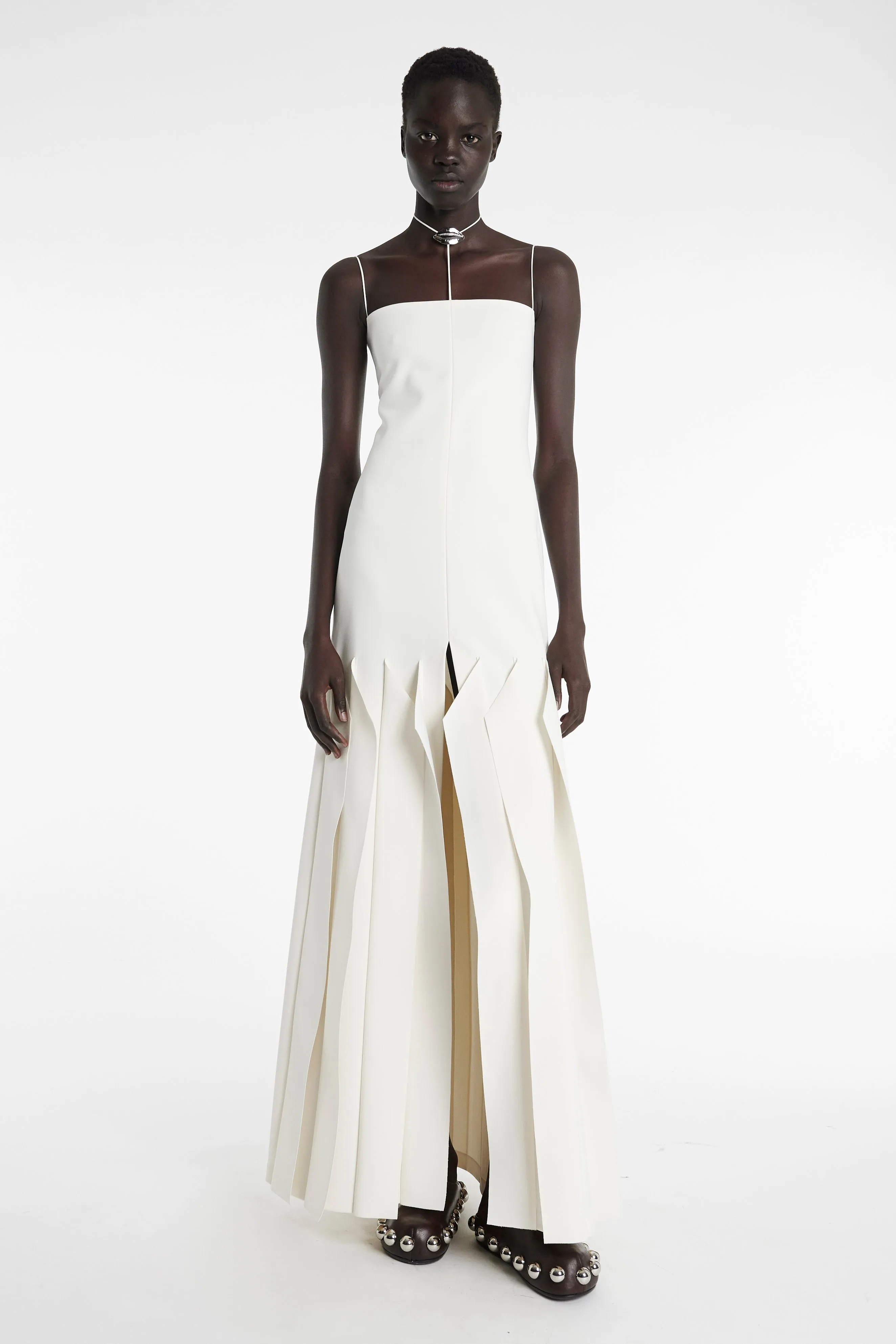 Full Length Lip Choker Dress Ivory Flattering Shape