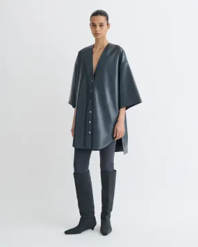 NonRestrictiveCut BoxySilhouette Ingar - Okobor? Alt-Leather Mini Dress - Steel Blue