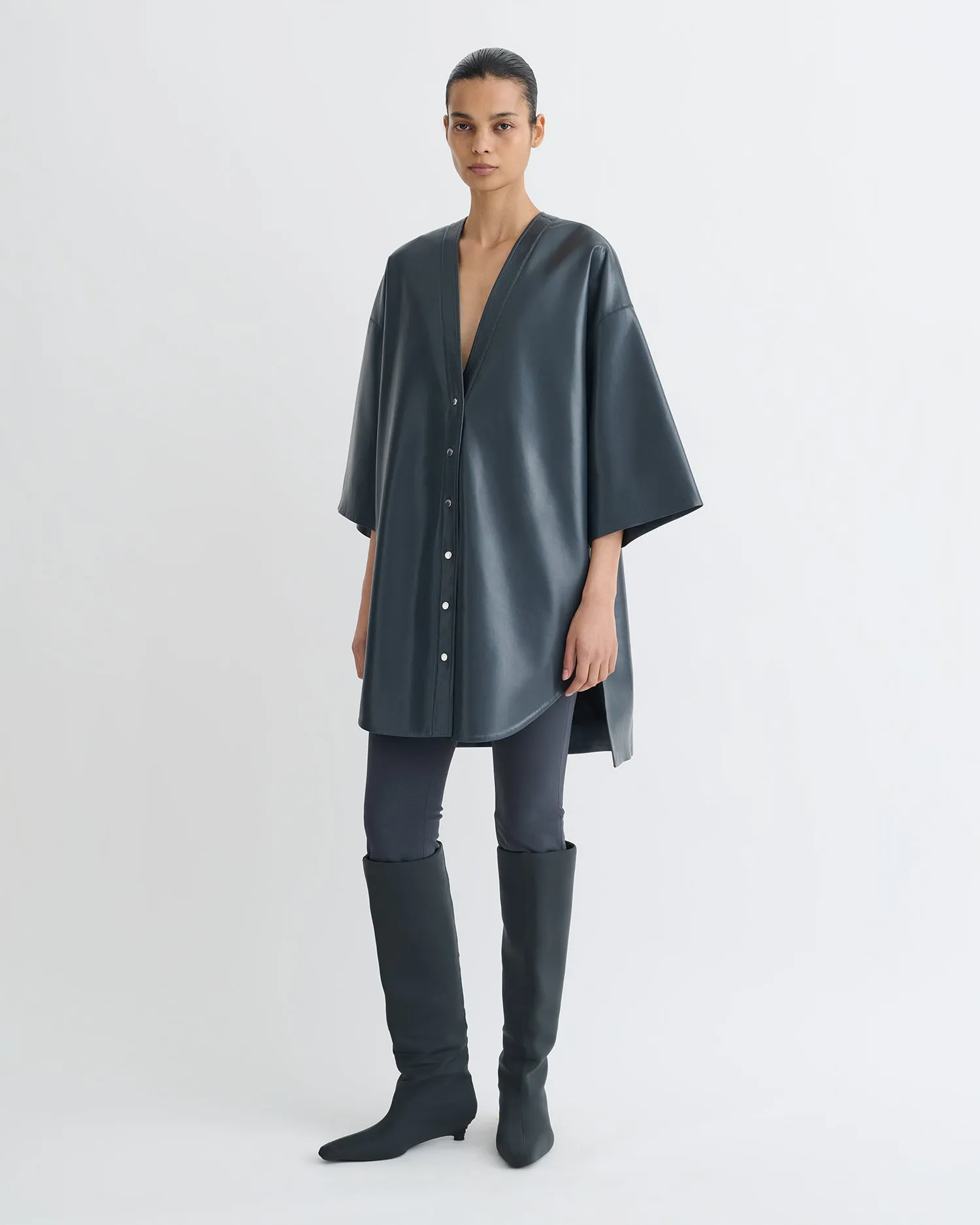 Ingar - Okobor? Alt-Leather Mini Dress - Steel Blue Durable Reinforced Hem Simple Dress