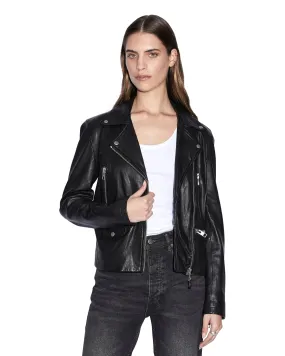 AMPLIFY LEATHER JACKET BLACK Round-neck Stretch Knit Fabric