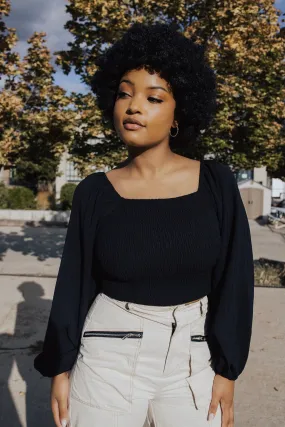 Double Layered Hood Assembly Fashionable Style Isabella Smocked Puff Sleeve Crop Top - FINAL SALE